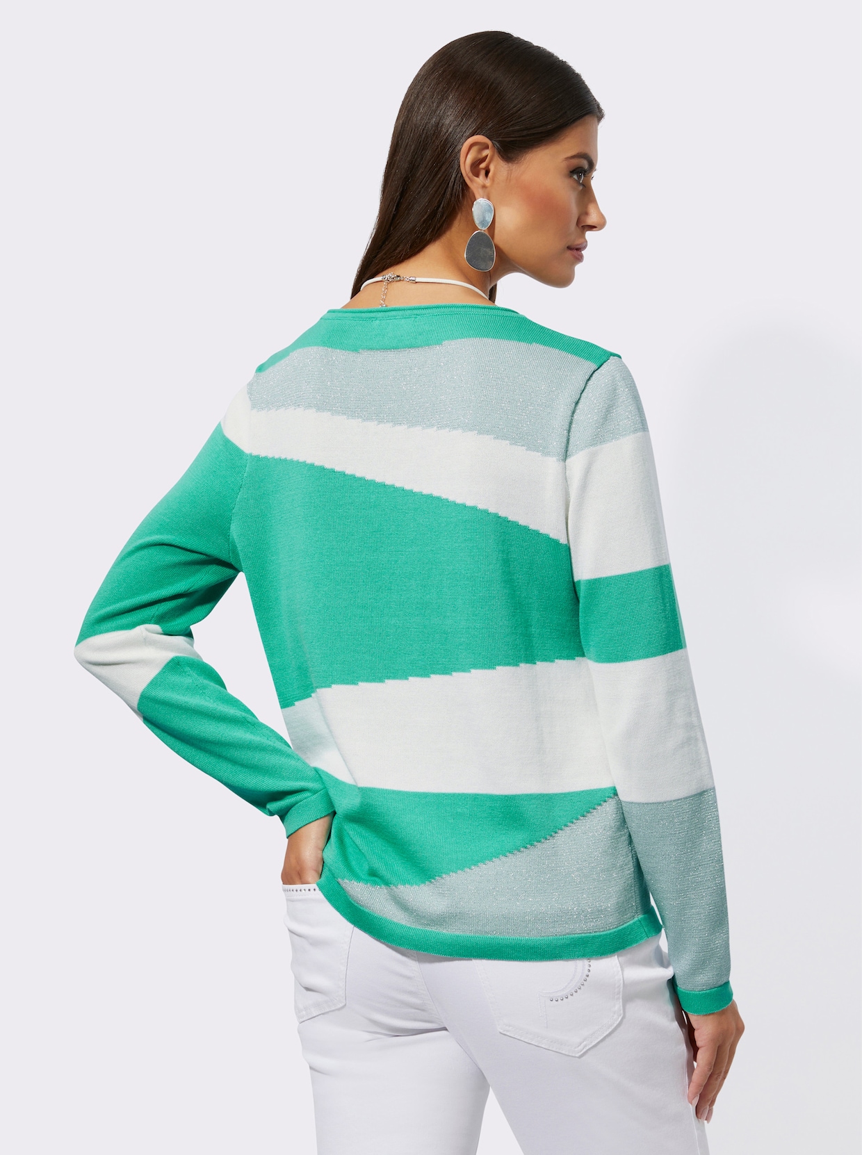 Pullover met lange mouwen - ecru/blauwgroen gedessineerd