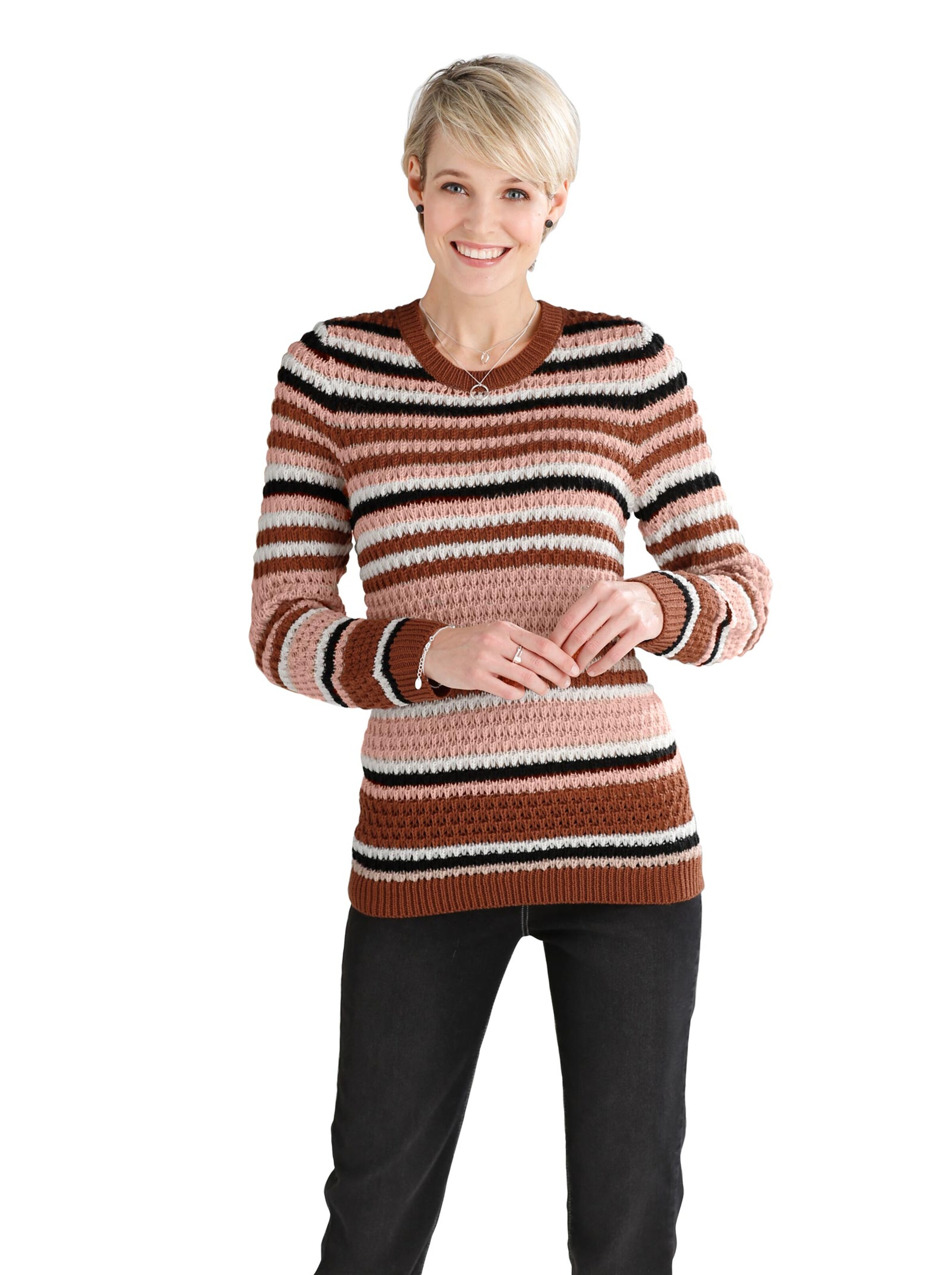 Pullover - rosé-gestreift