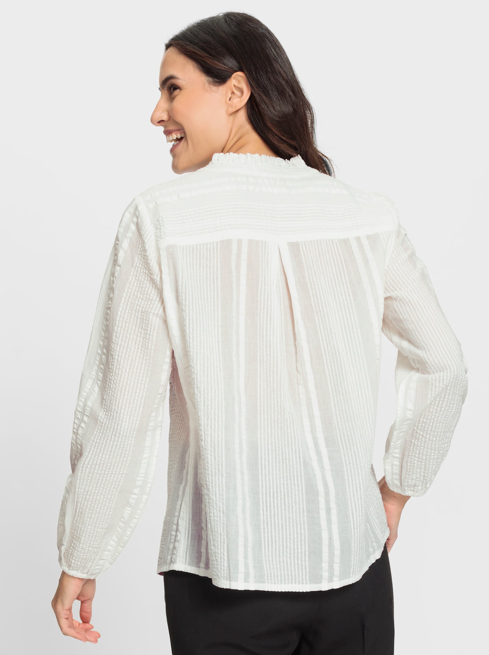 Kanten blouse met stolpplooi achter - ecru