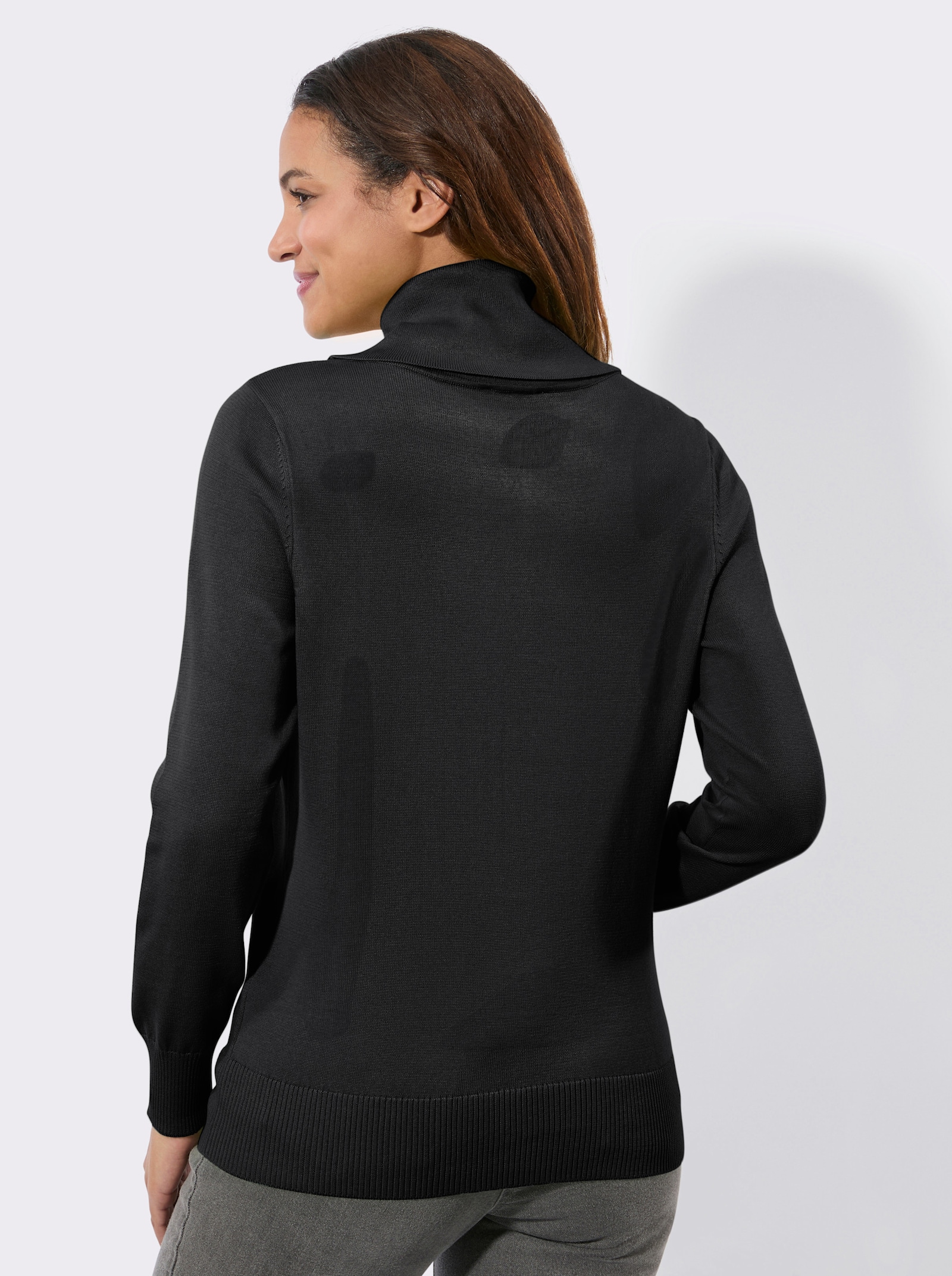 Rollkragenpullover aus weichem Feinstrick - schwarz