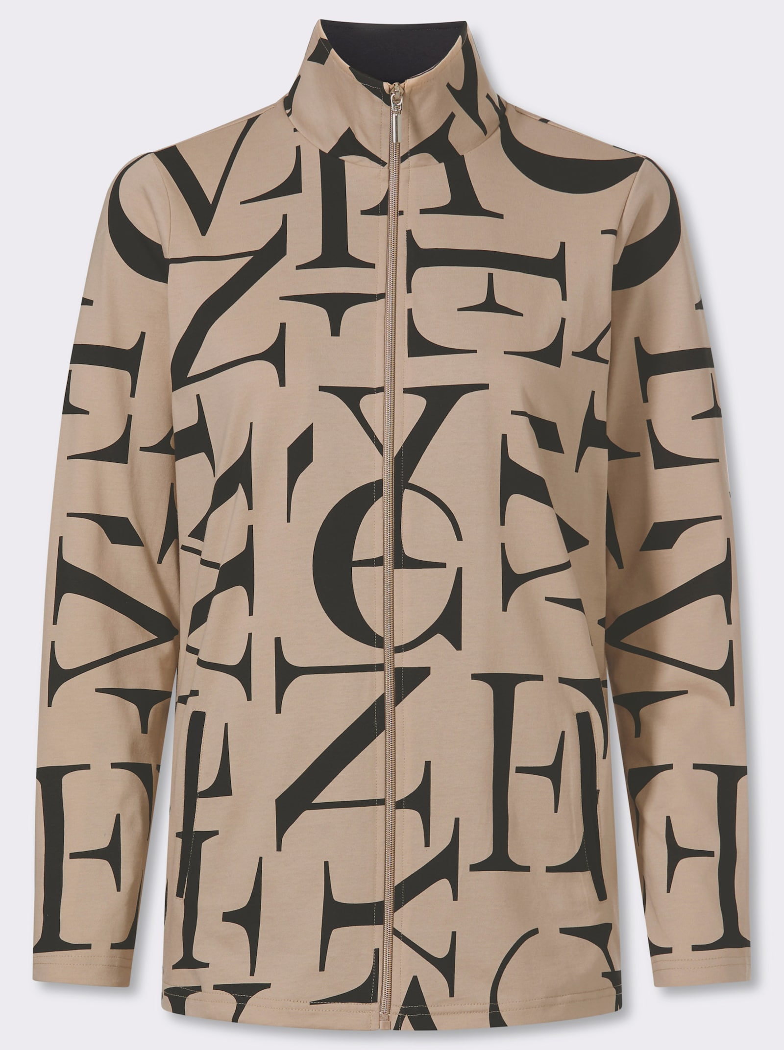 Shirtjacke mit Lettering-Druck - beige-schwarz-bedruckt