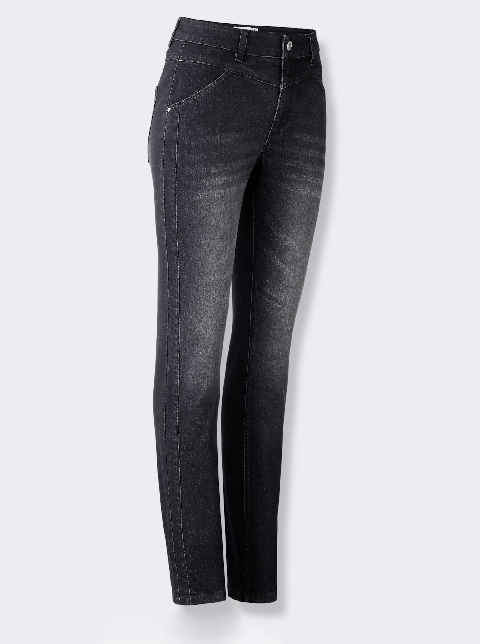 Stretchjeans met afkledende zijnaad - black denim