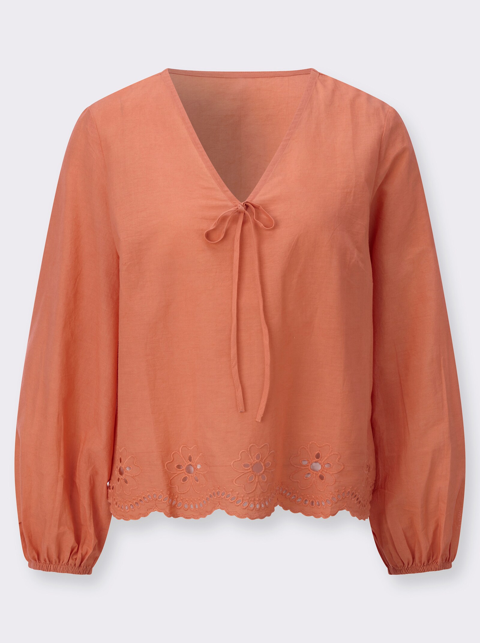 Baumwollbluse mit Lockstickerei - papaya