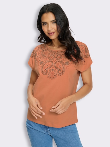 Rundhalsshirt mit Ornament-Muster - papaya