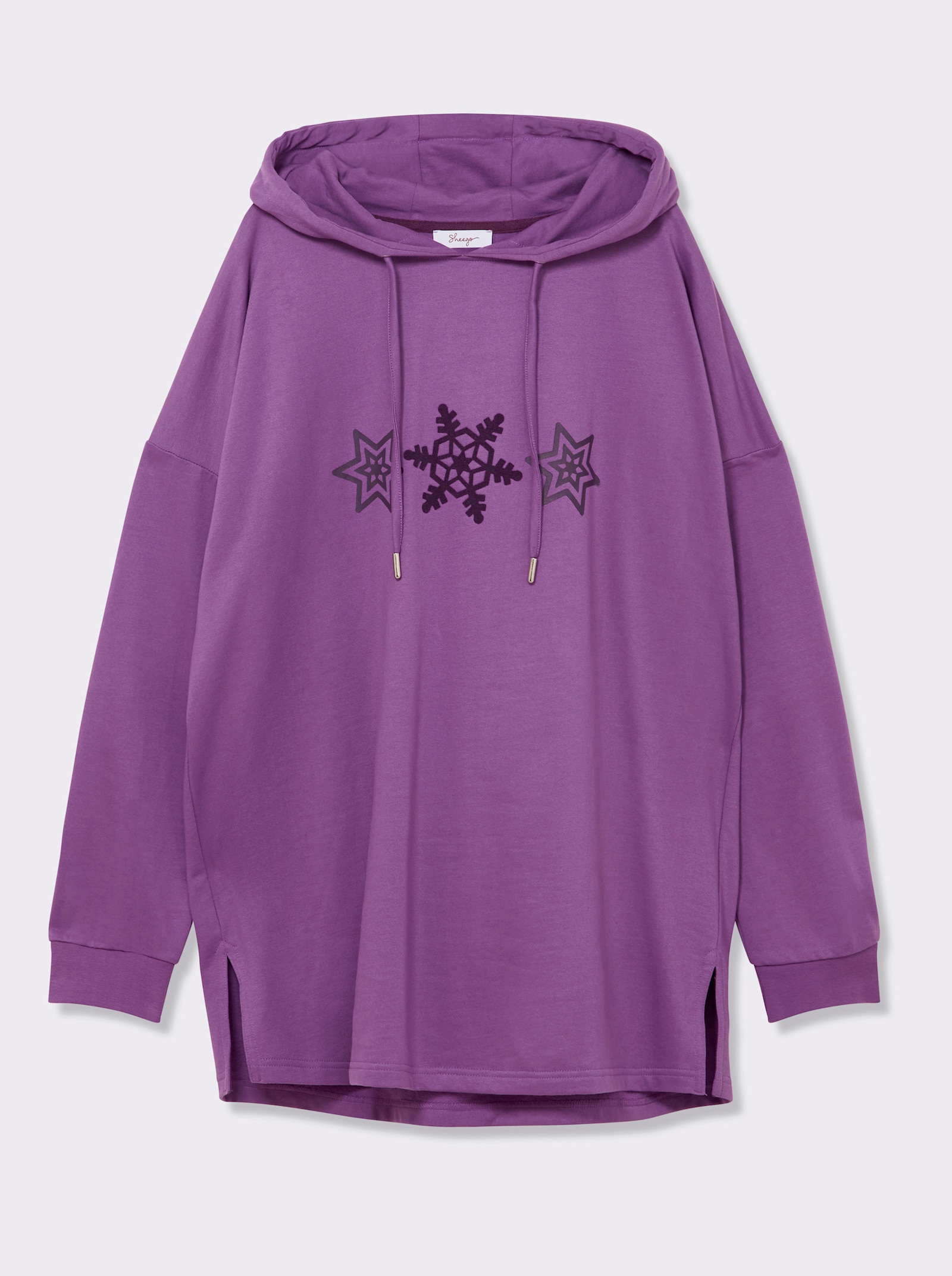 sheego Kapuzensweatshirt mit Schneeflocken-Print - lila-traube-bedruckt