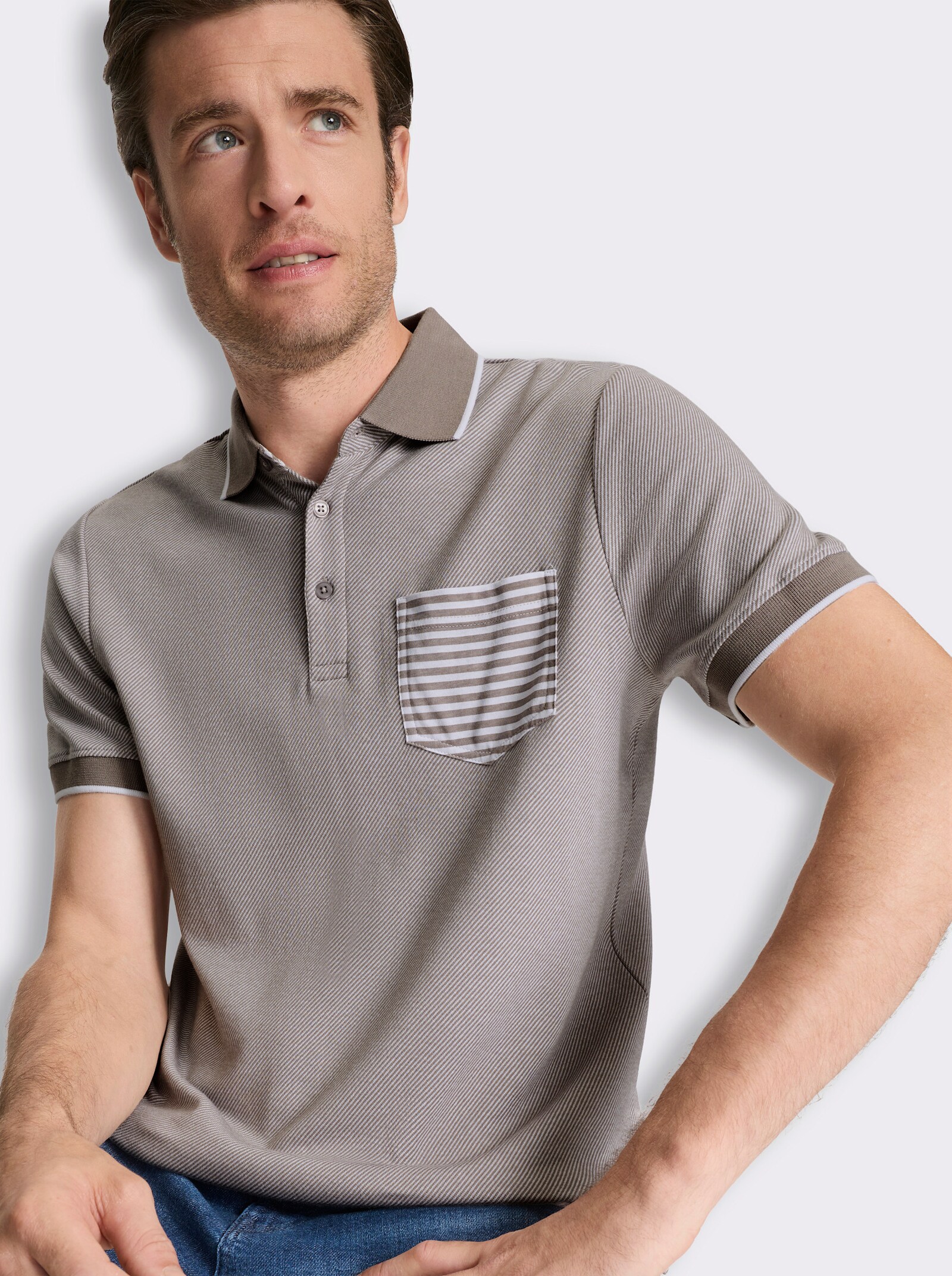 Marco Donati Kurzarmshirt in Jacquard-Qualität, mit Modal - taupe-gestreift