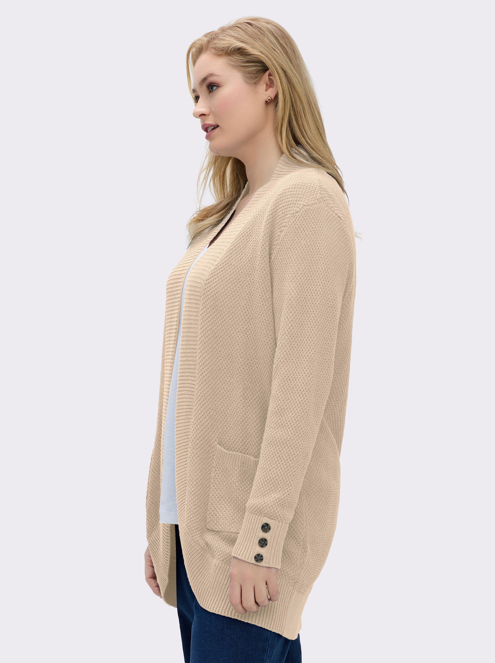 Longstrickjacke mit Struktur-Muster - elfenbein