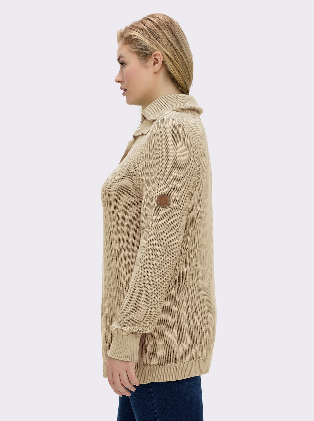 Strickpullover mit Troyerkragen - sand