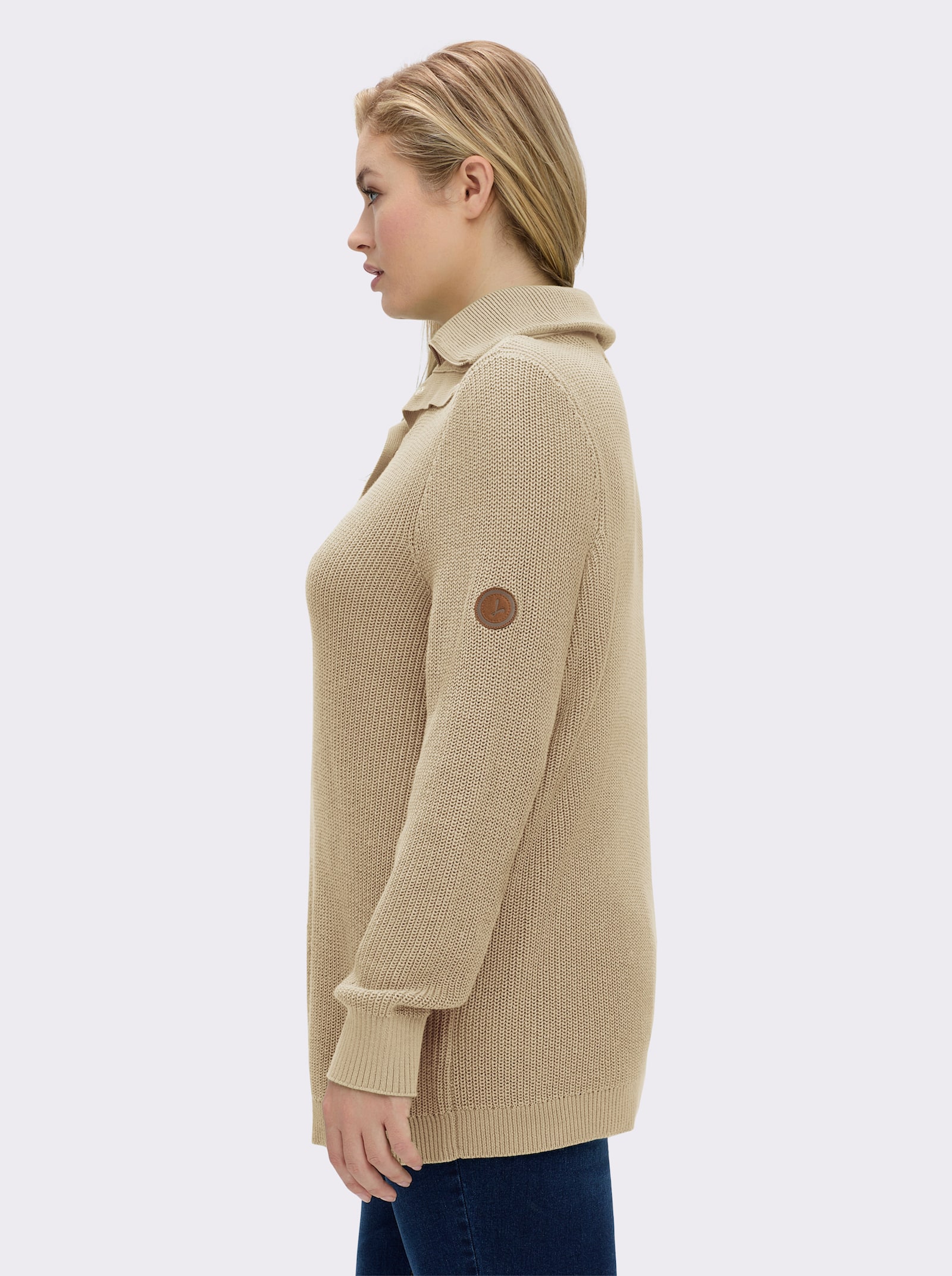 Strickpullover mit Troyerkragen - sand