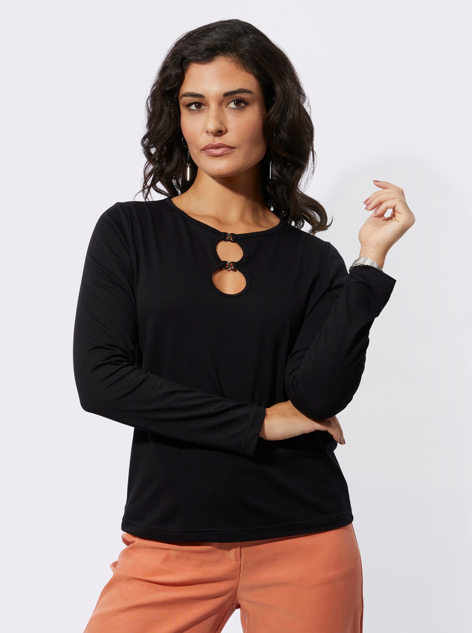 Langarmshirt mit Cut-outs - schwarz