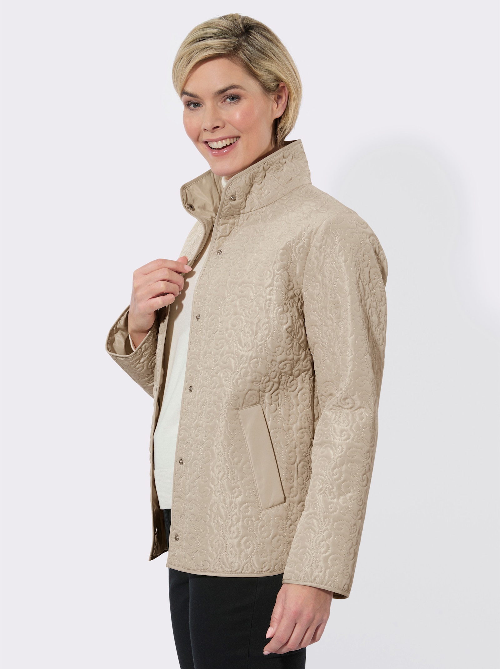 Steppjacke mit Kontrast-Paspelierung - sand