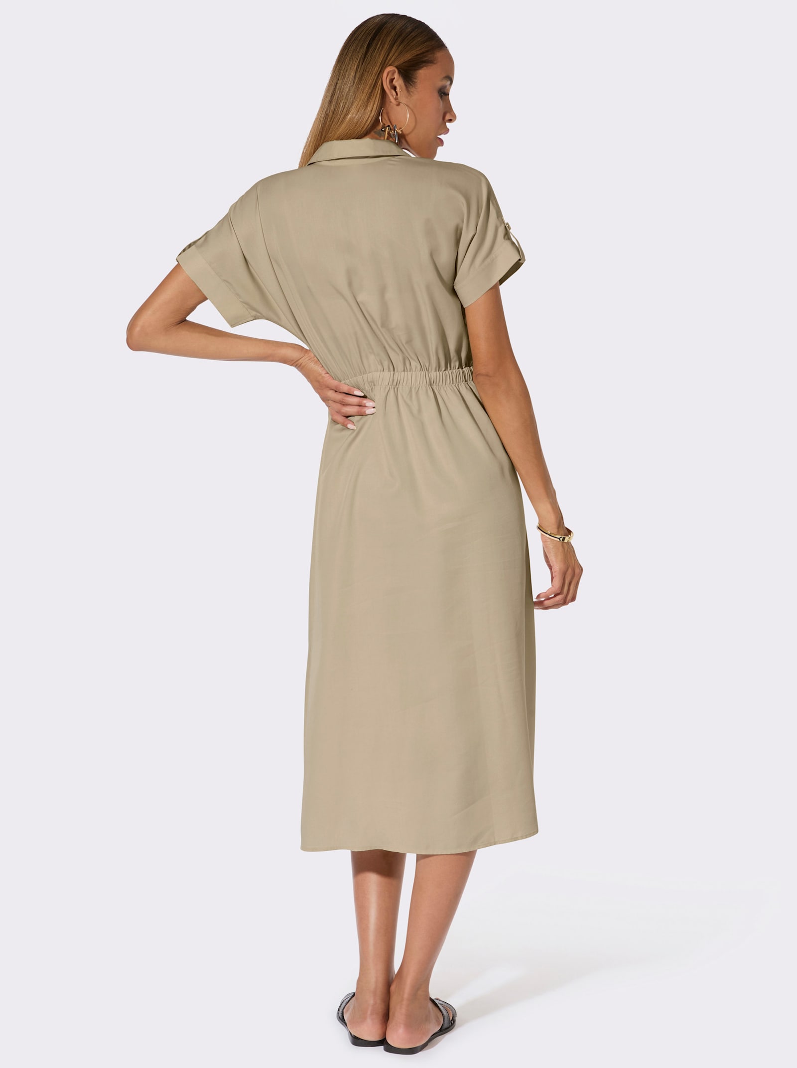 Webkleid mit Brust-Pattentaschen - sand