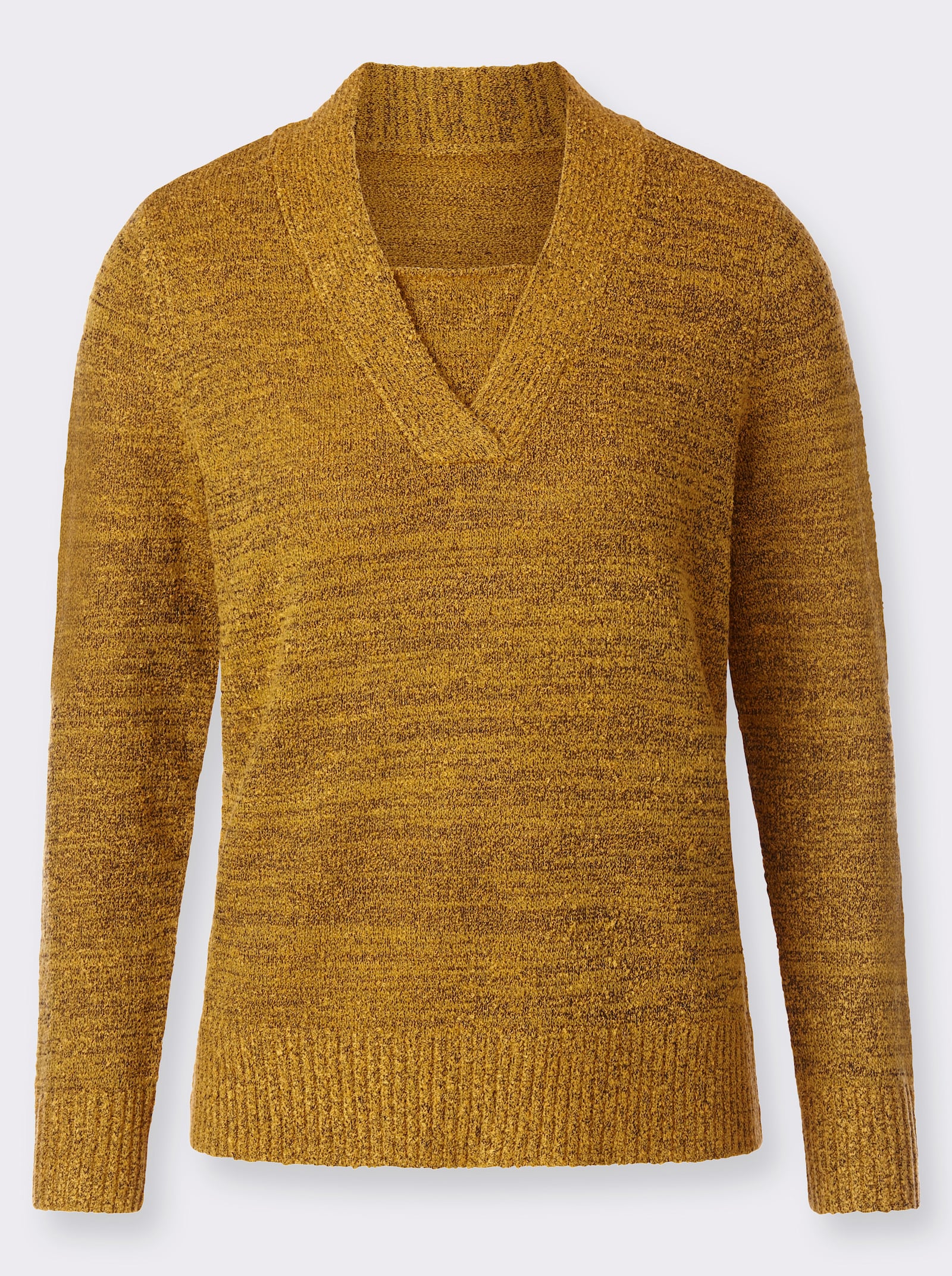 Bouclé-Pullover in 2-in-1-Optik - ocker-schwarz-meliert