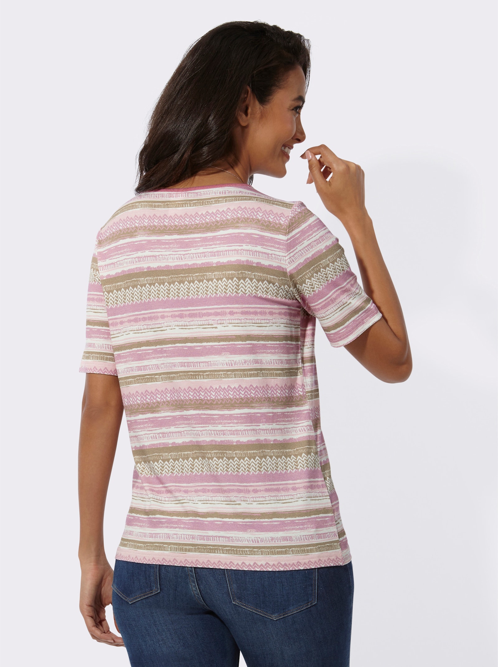 Rundhalsshirt im Druck-Dessin - altrosa-sand-bedruckt