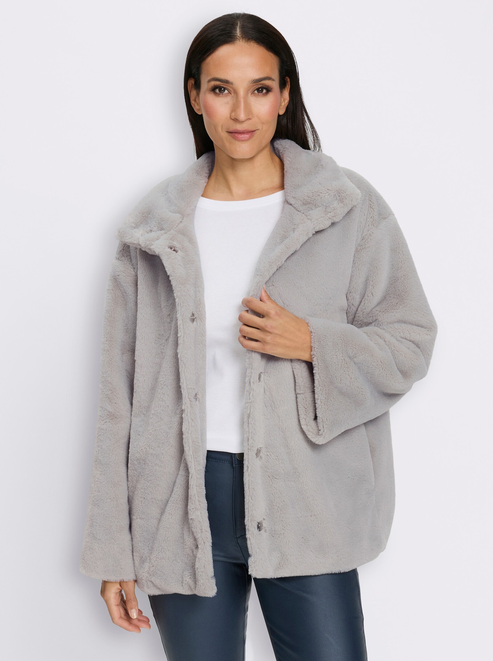 heine Fellimitatjacke mit Stehkragen - hellgrau