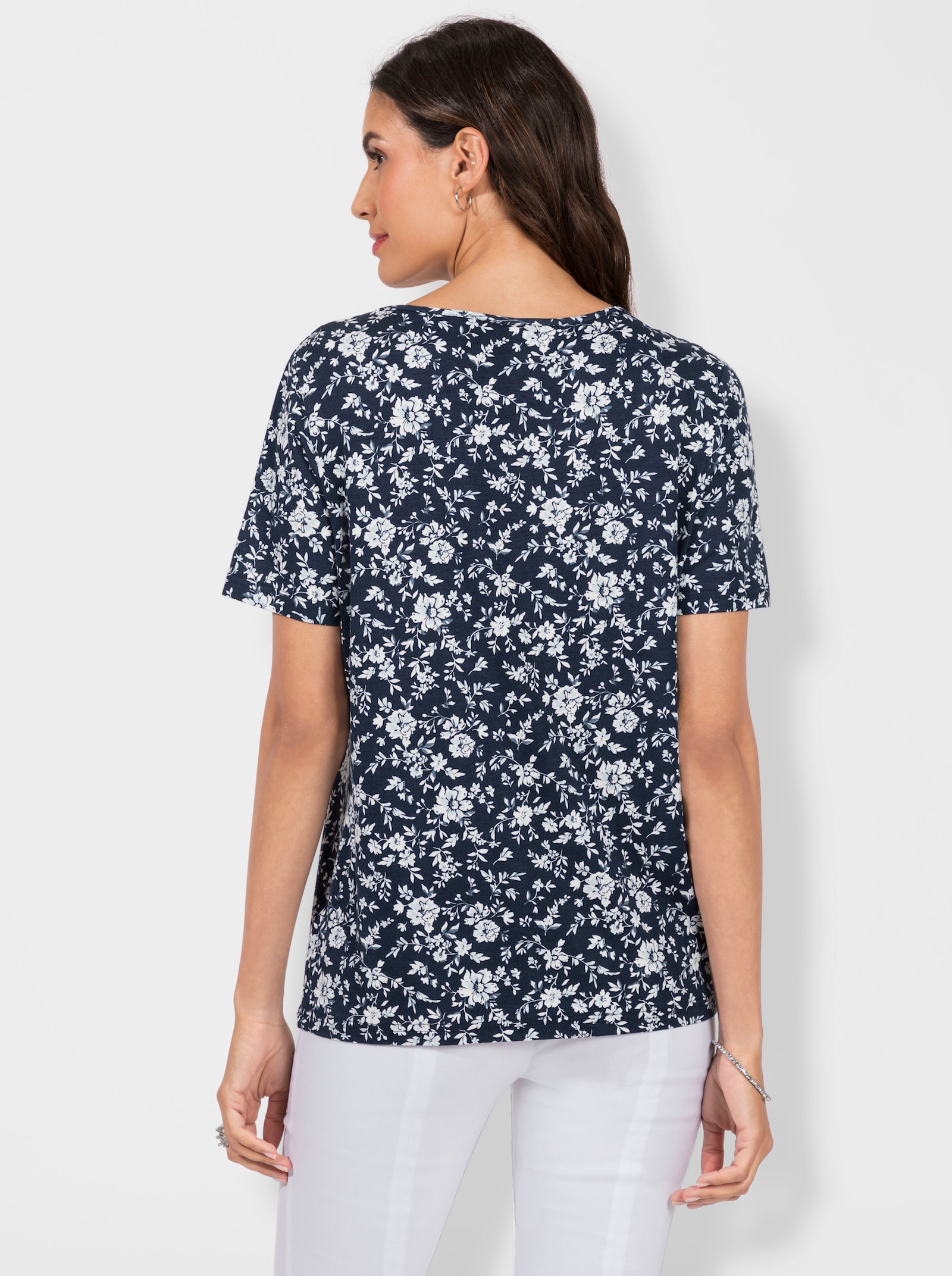 Tunikashirt mit Blümchen-Druck - marine-bedruckt