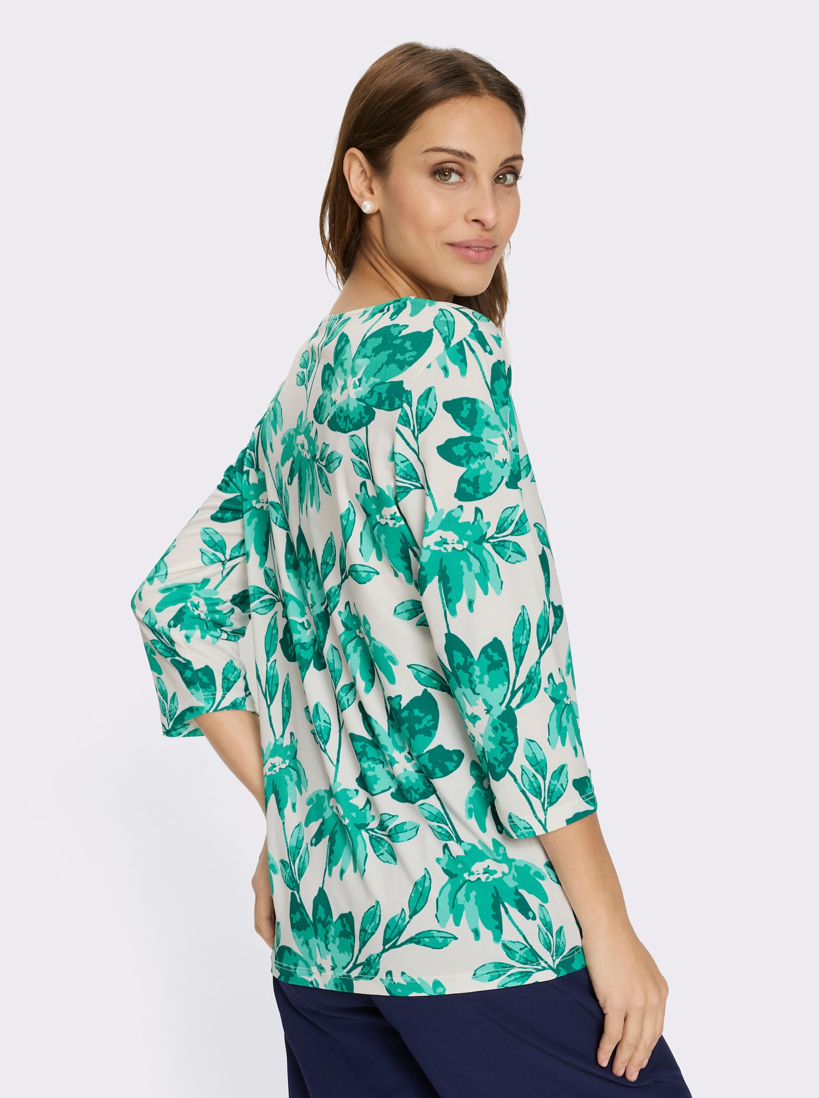 3/4-Arm-Shirt mit Bindebändern - smaragd-champagner-bedruckt