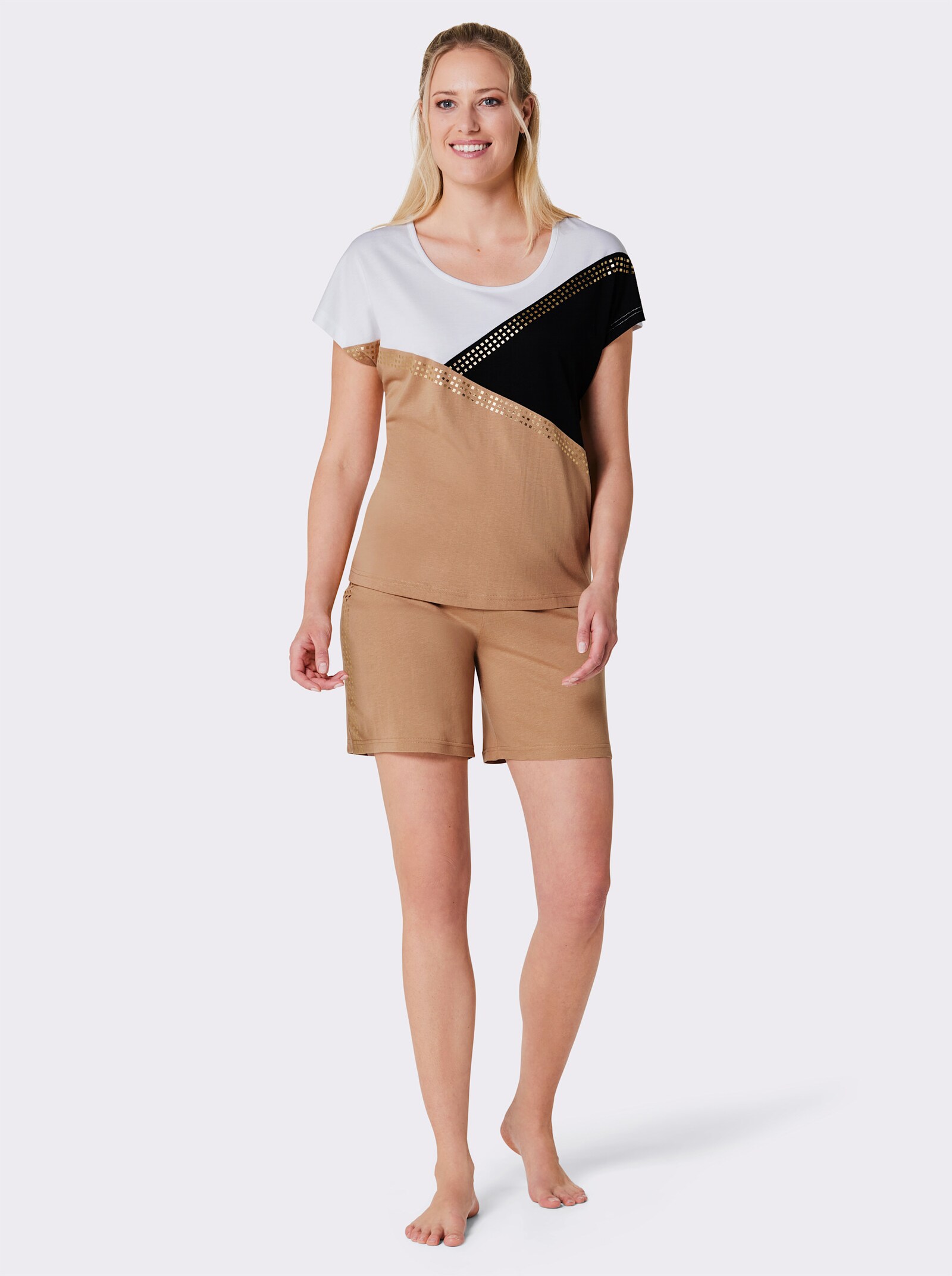 wäschepur Shortys mit Grafik-Muster - camel-schwarz + ecru-camel