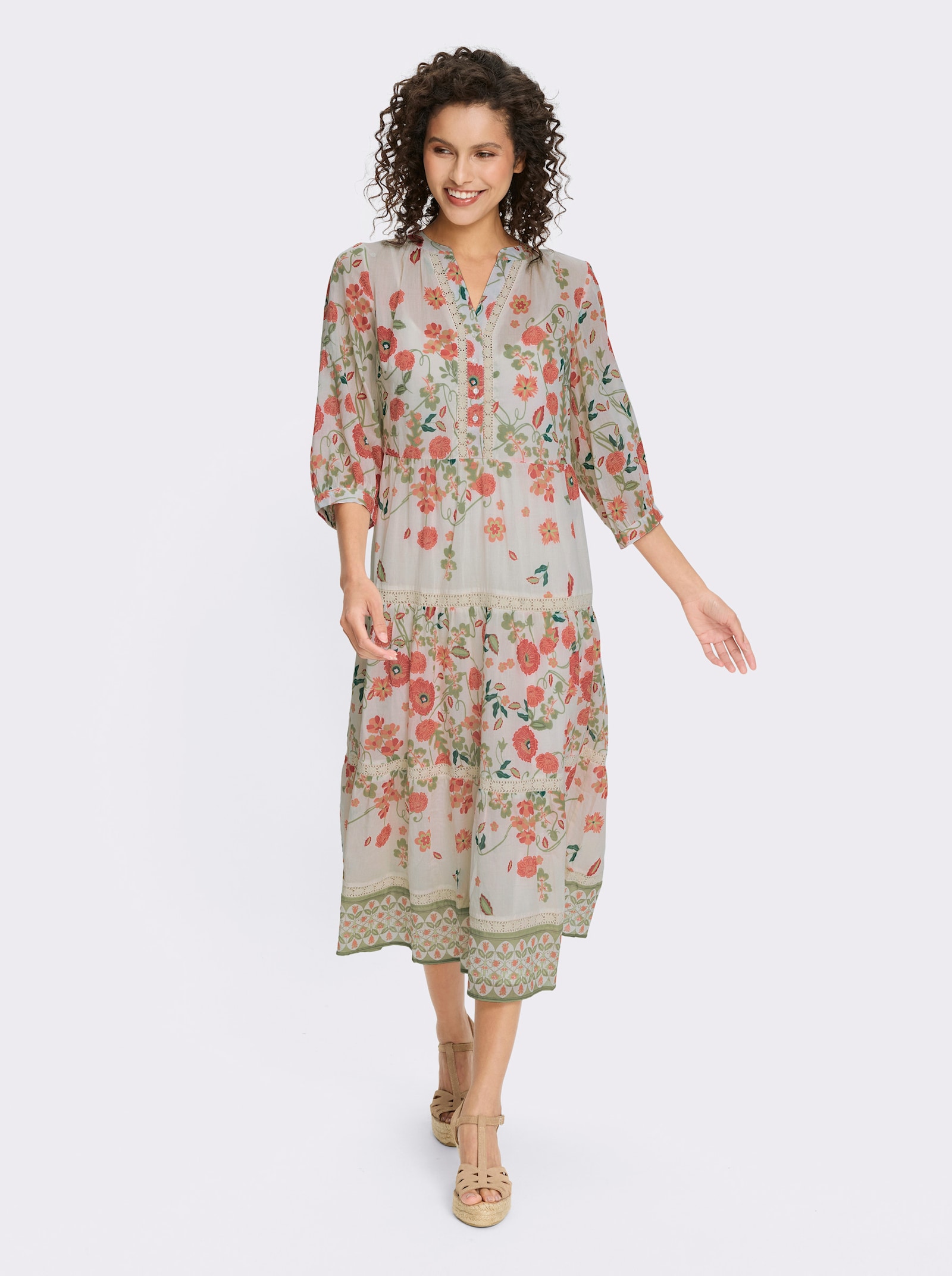 heine Robe imprimée avec fond de robe amovible - couleur ivoire-roseau imprimé