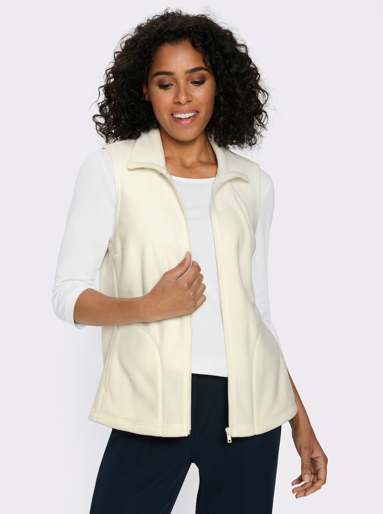 Fleecegilet met opstaande kraag - ecru