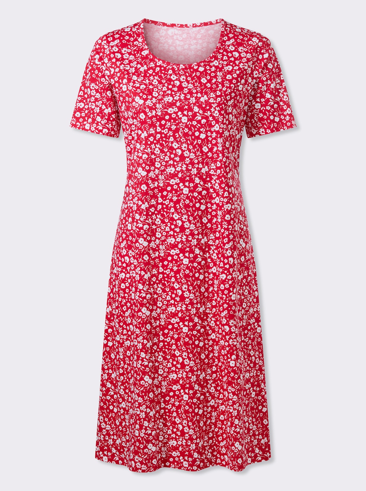 Jerseykleid im Millesfleurs-Dessin - rot-weiß-bedruckt