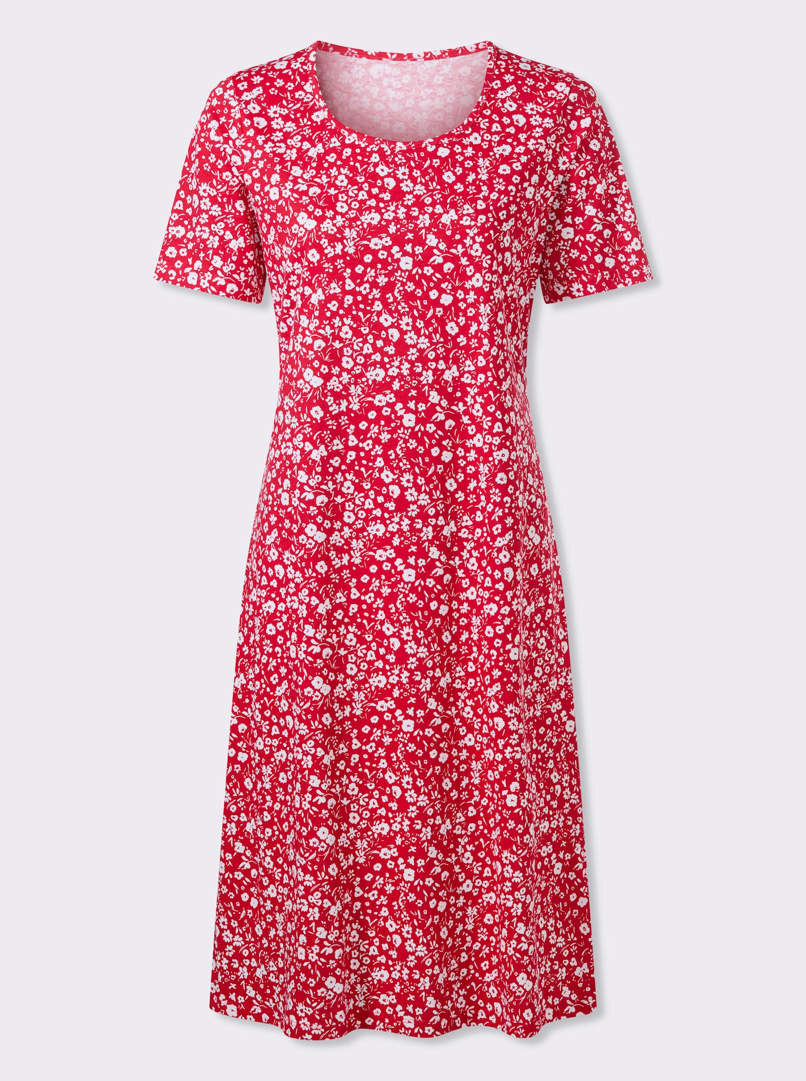 Žerzejové šaty s drobným květinovým vzorem - červená-bílá-potisk