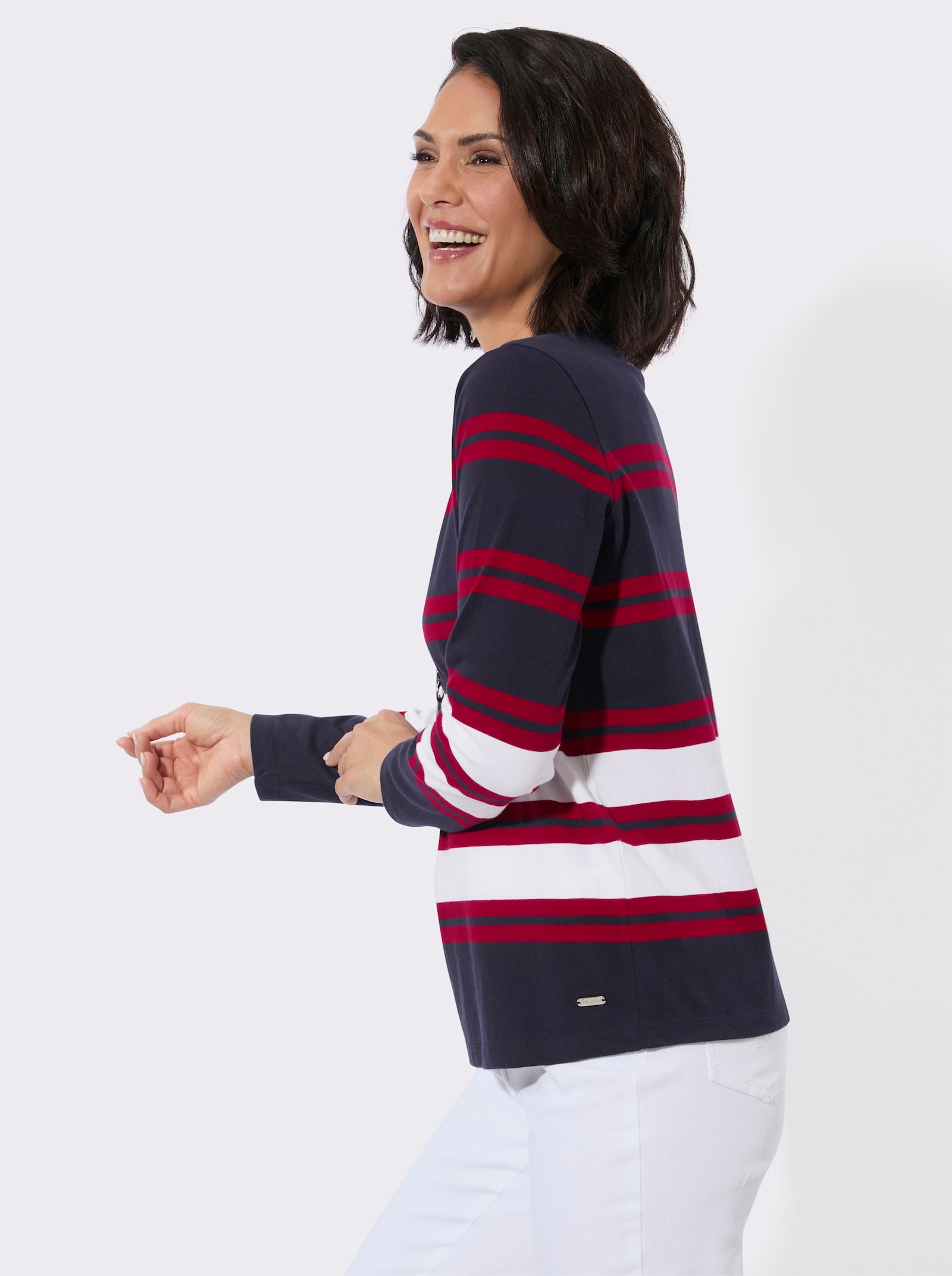 Langarmshirt im geringelten Druckmuster - marine-rot-geringelt