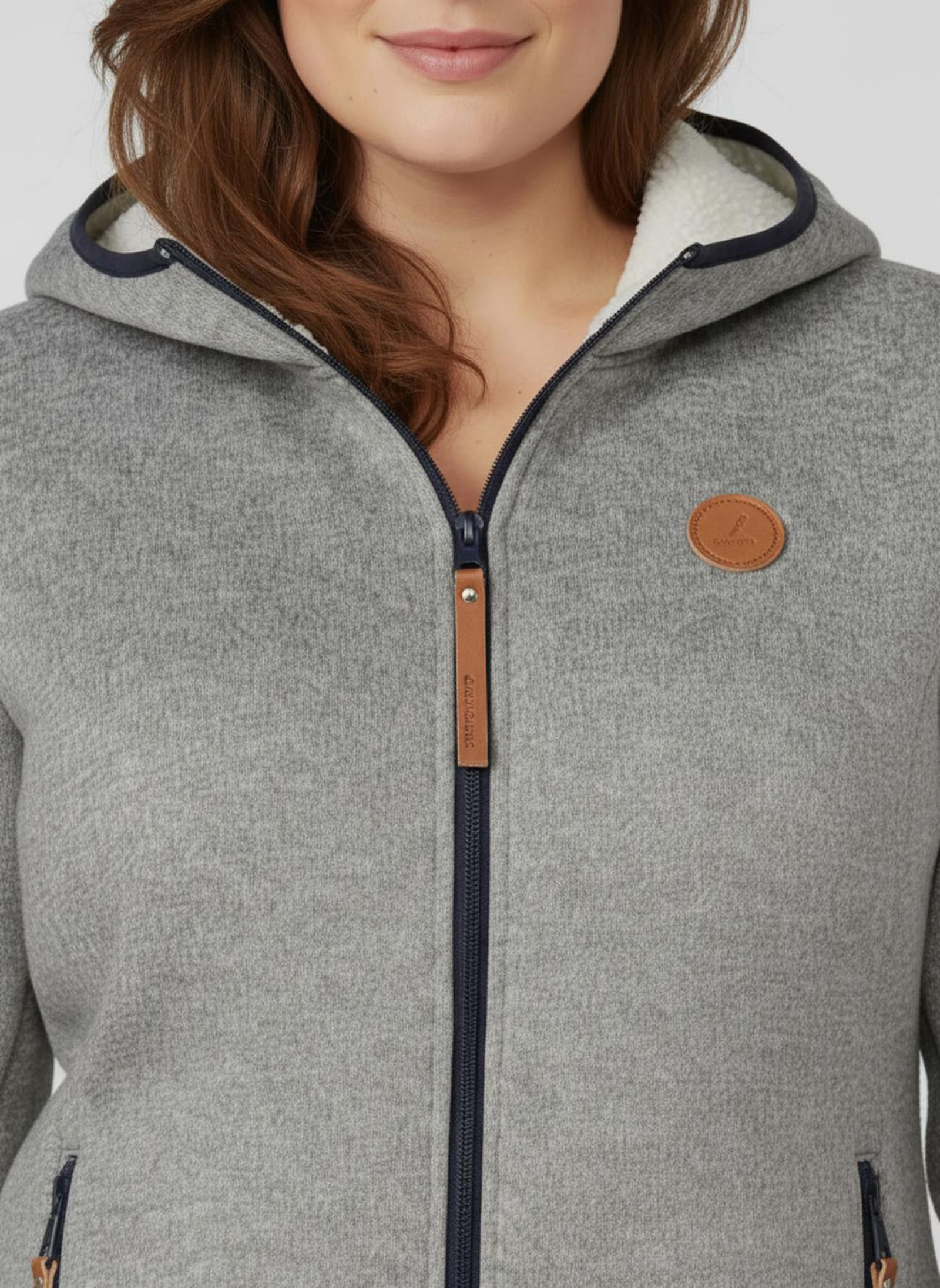 Strickfleece-Jacke mit Teddyfleece-Futter - steingrau-weiß-meliert