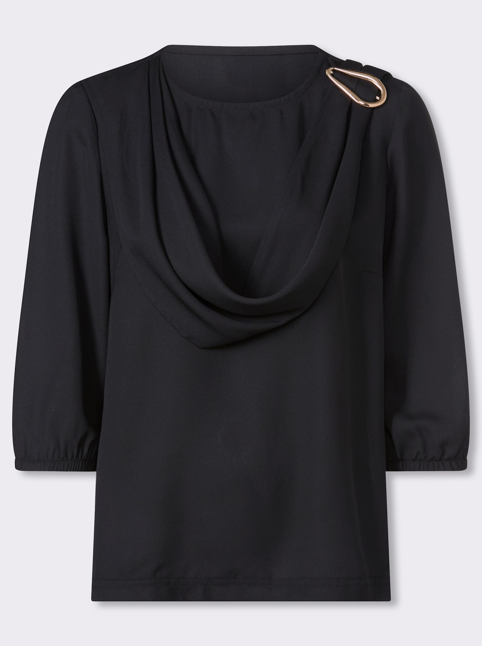 Schlupf-Bluse mit Schluppe und Zierspange - schwarz