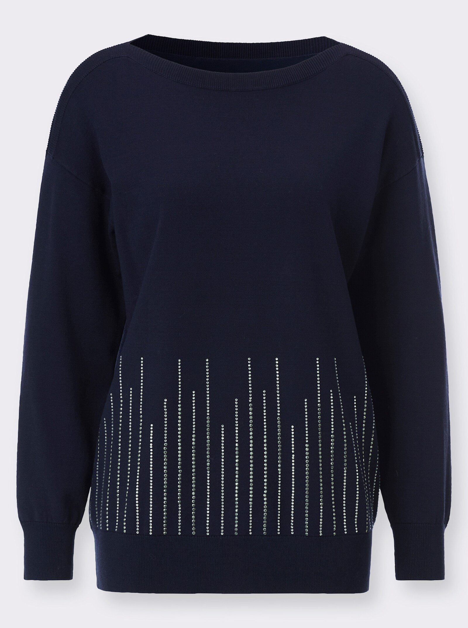 Langarm-Pullover mit U-Boot-Ausschnitt - marine