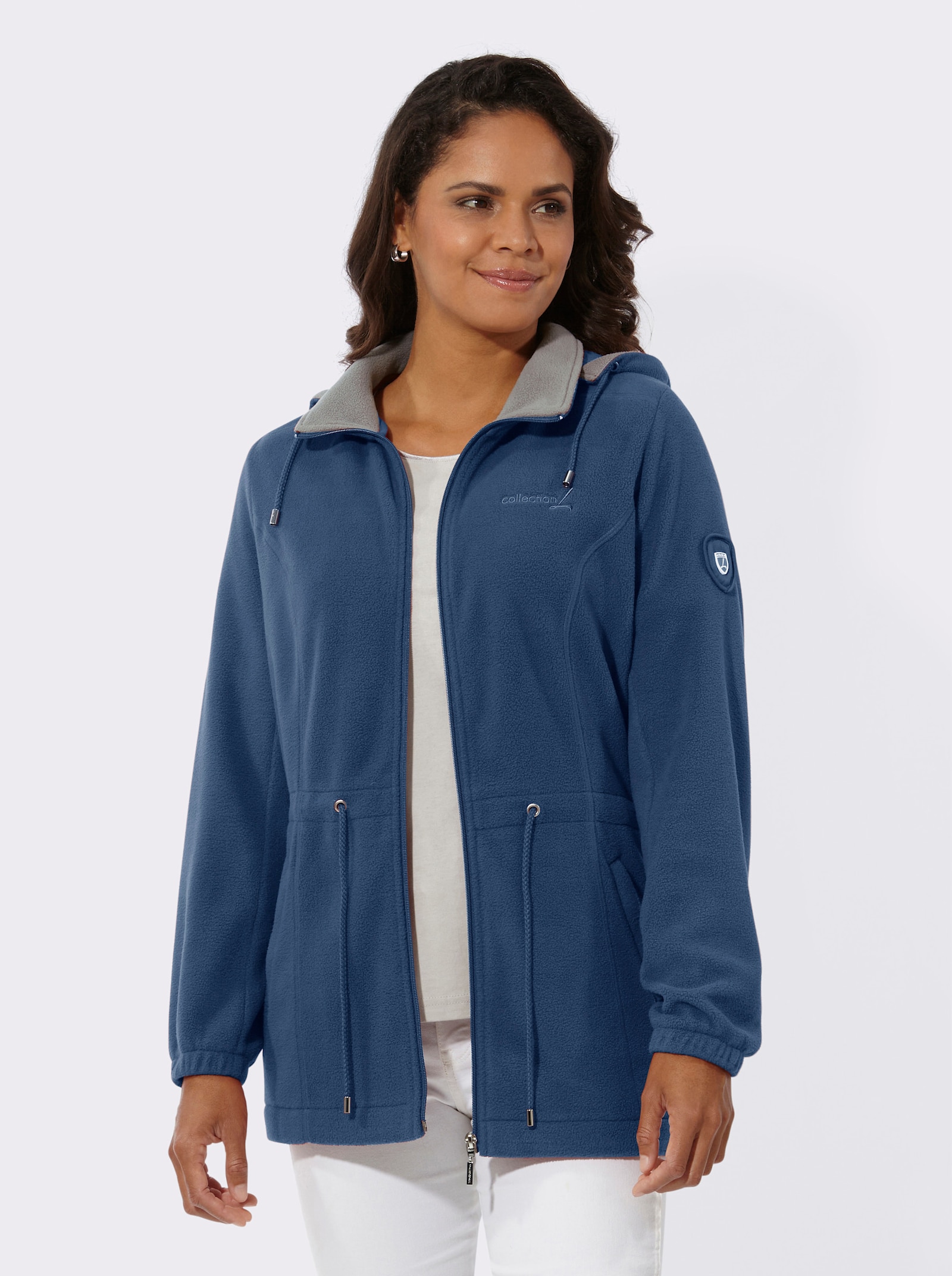 Fleecejack met afneembare capuchon - jeansblauw