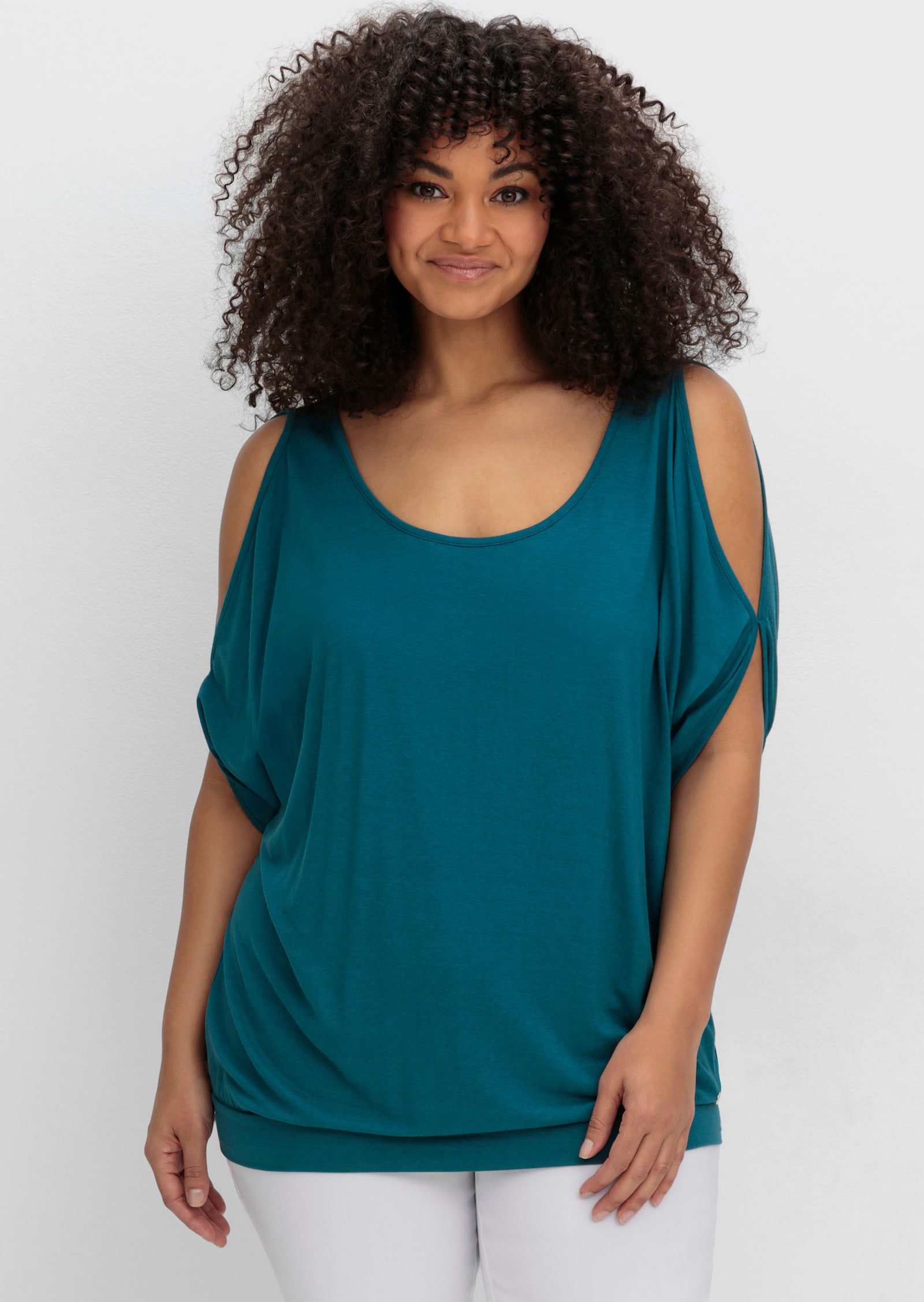 sheego T-shirt avec manches fendues - pétrole foncé