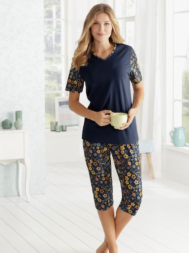 Capri-pyjama - donkerblauw geprint