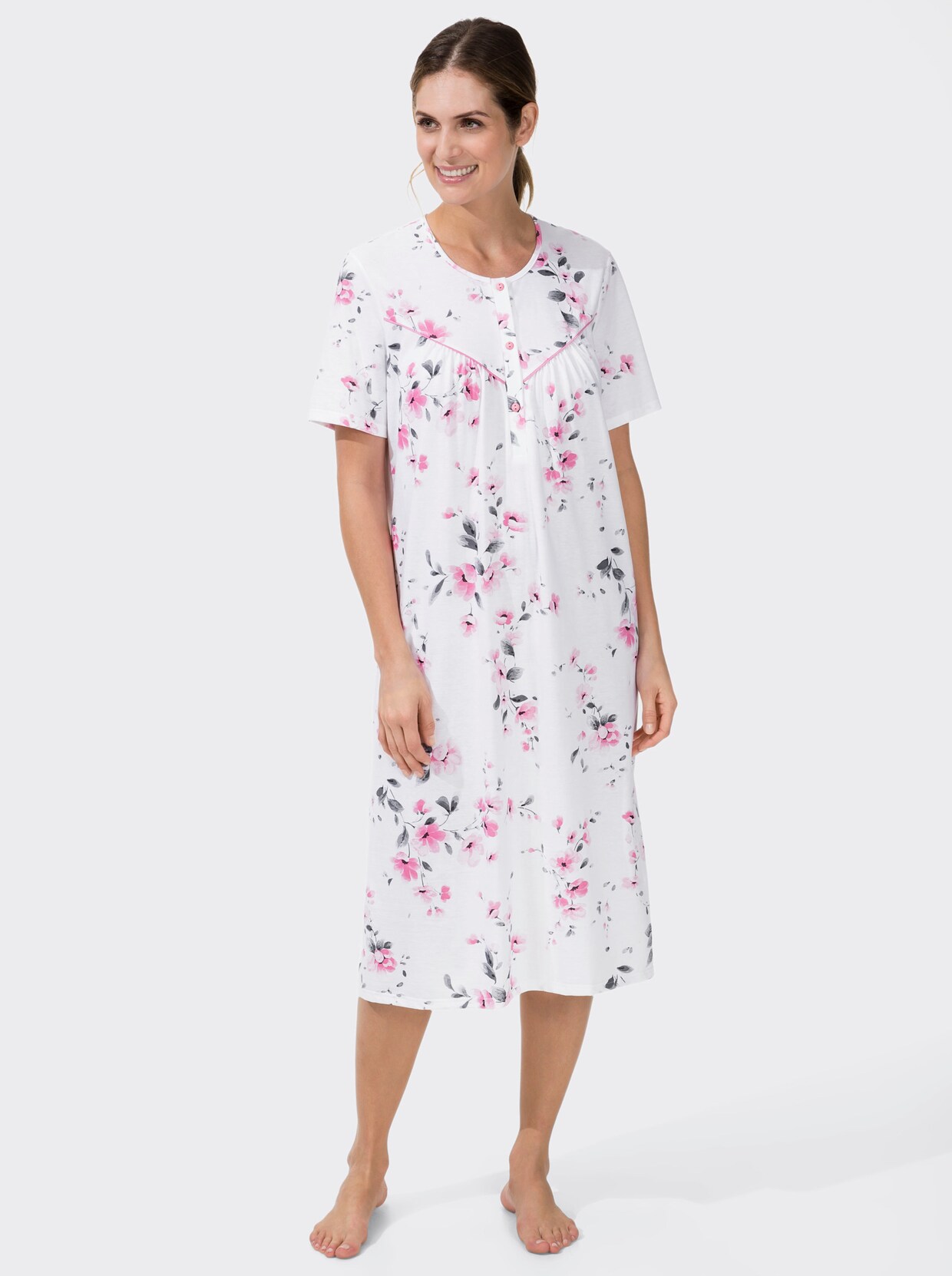 Arabella Nachthemd - weiß-rosé