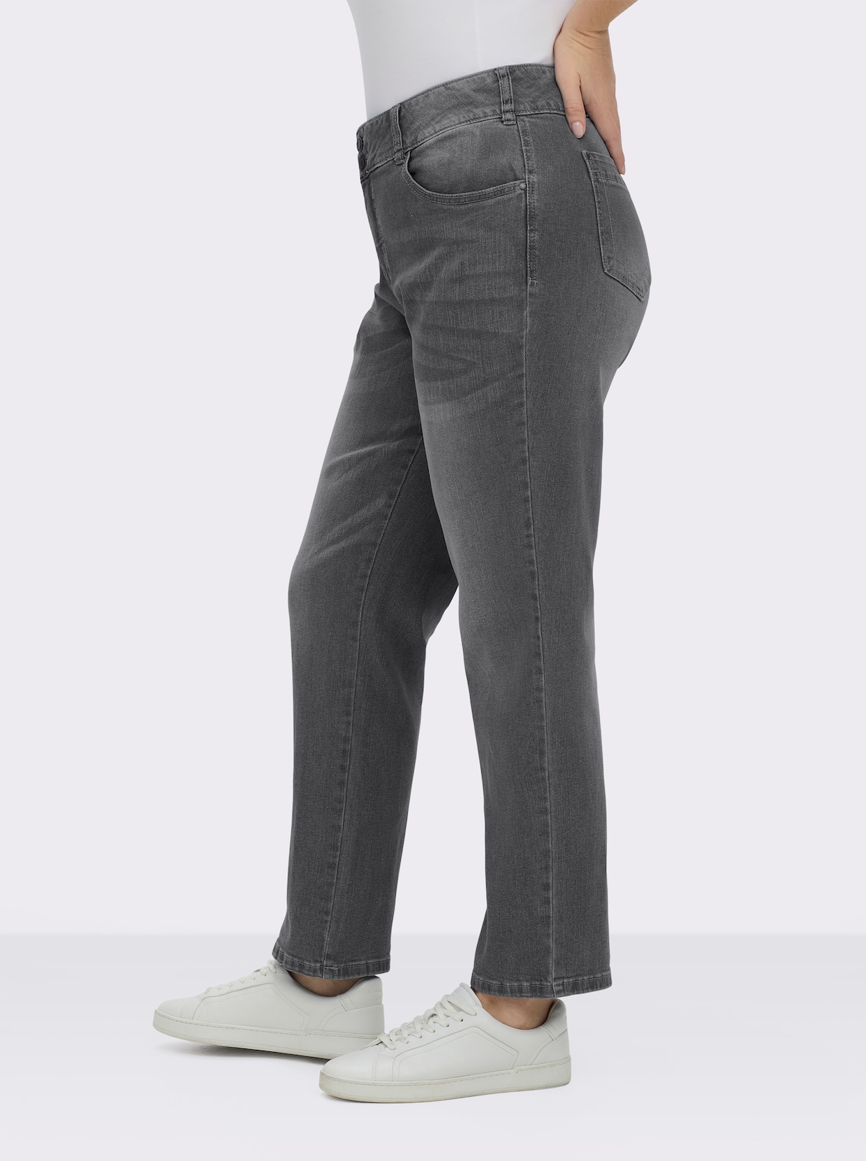 Jeans mit Nieten an den Taschen - grey-denim