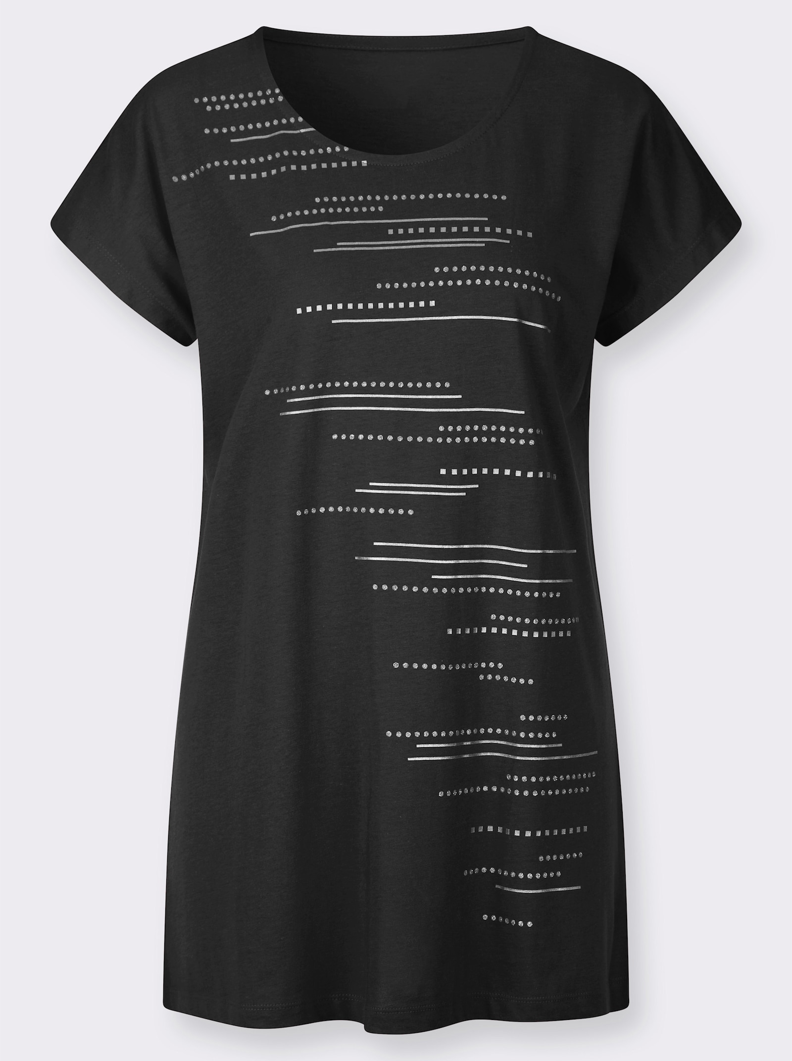 Dlouhé tričko s fóliovým a lesklým potiskem - černá