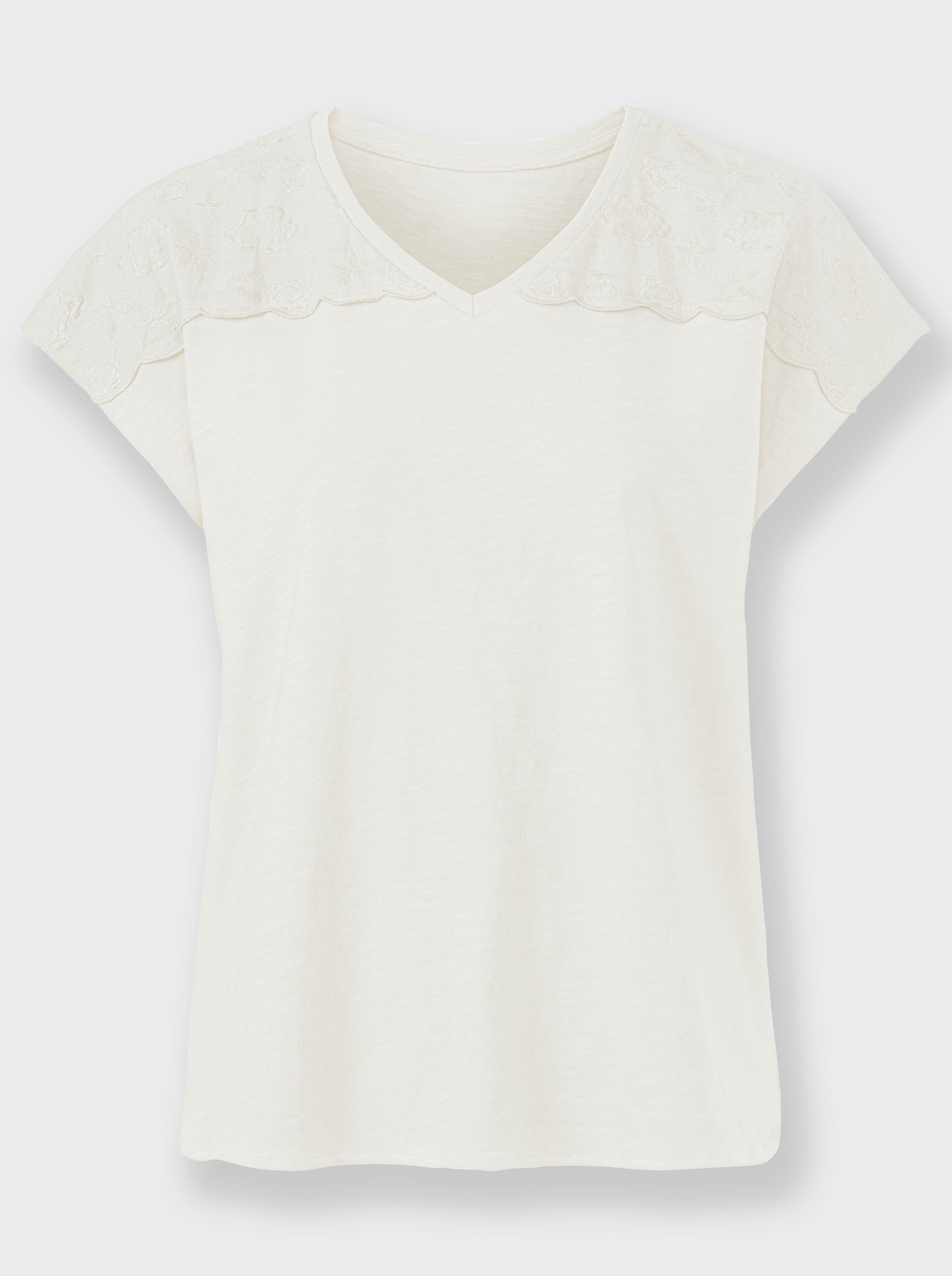 Shirt met korte mouwen en inzet met ajourwerk - ecru