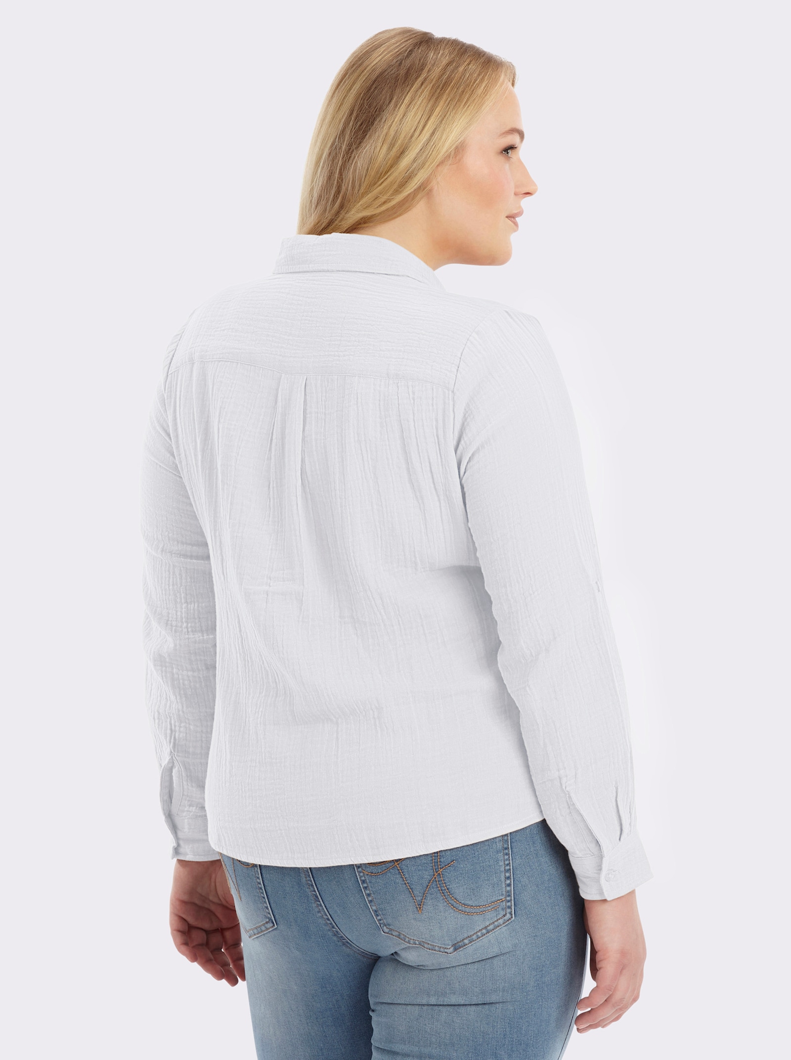 Baumwollbluse mit krempelbaren Ärmeln - weiß