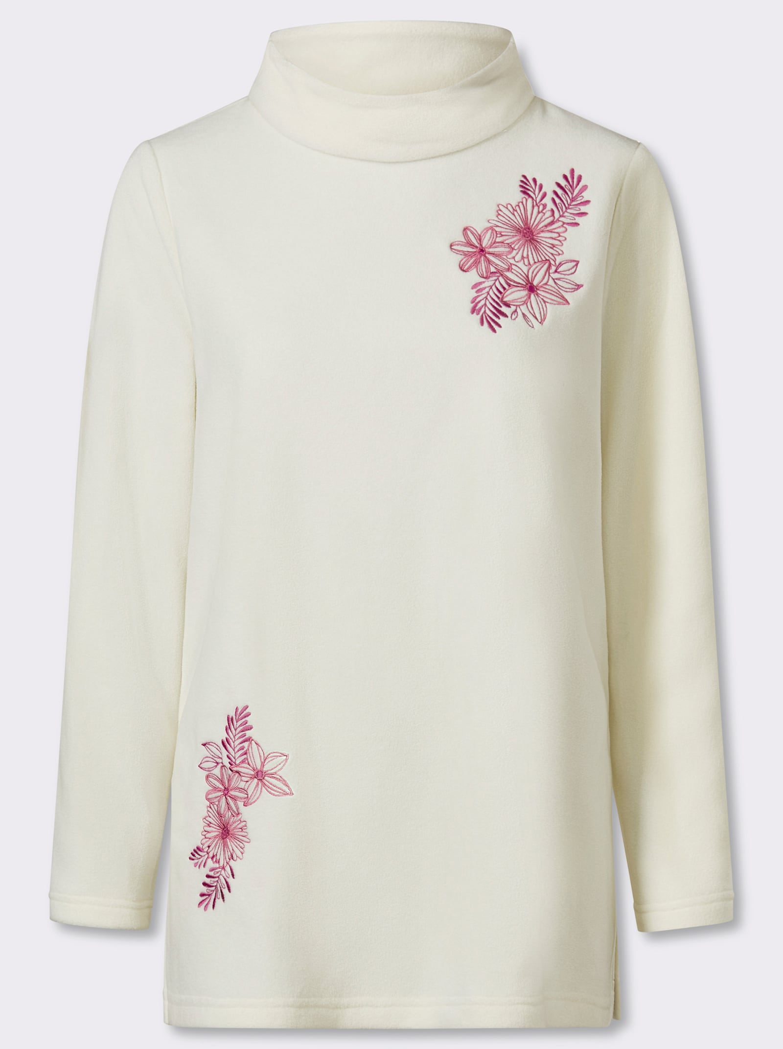 Fleeceshirt in Longform mit Stehkragen - ecru