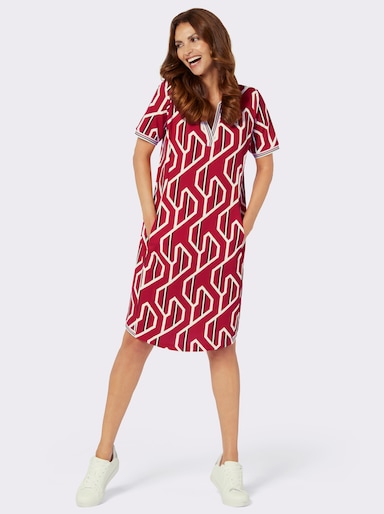 Jerseykleid mit Taschen in der Seitennaht - rot-schwarz-bedruckt