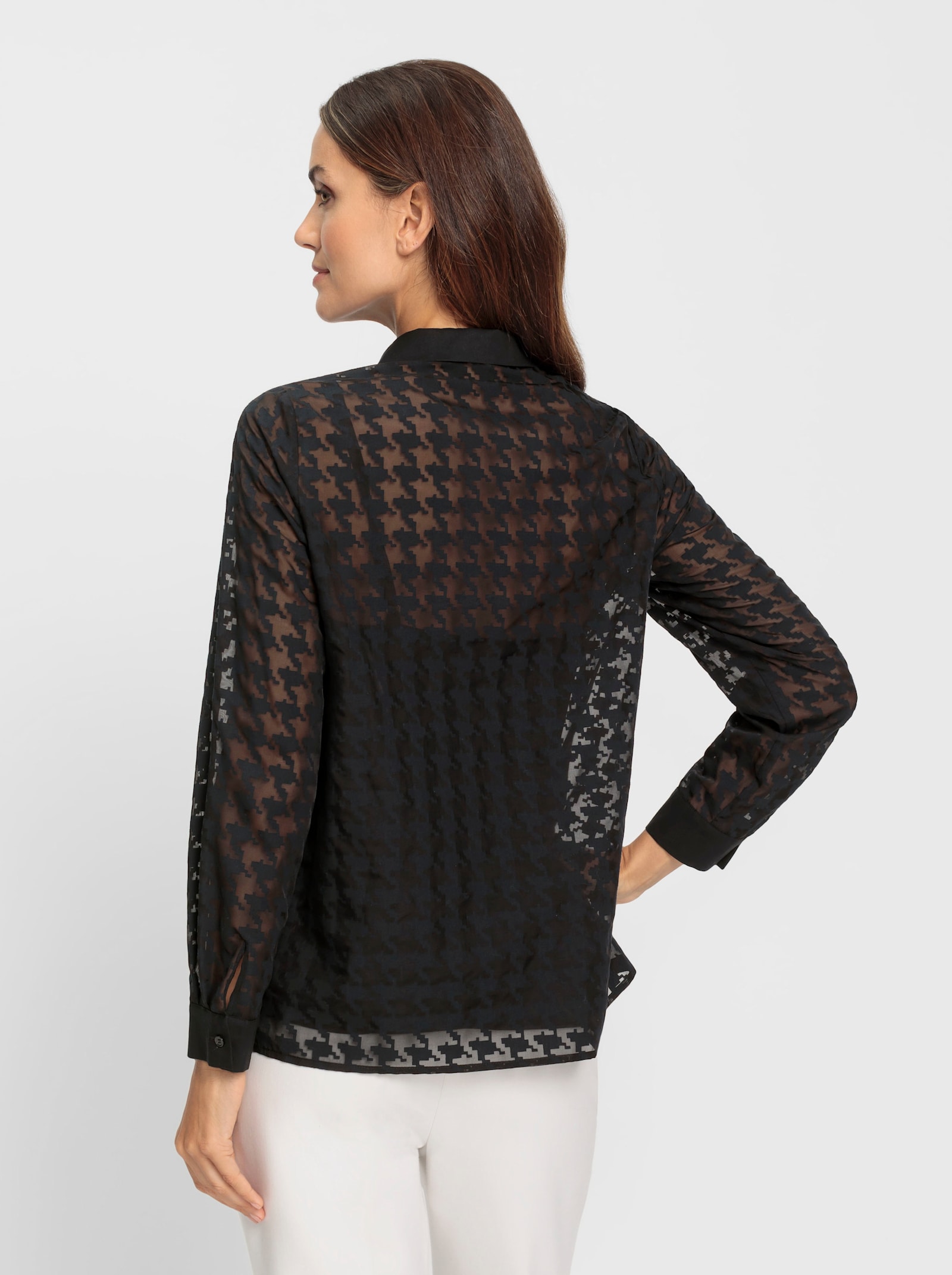 heine Langarm-Bluse in Ausbrenner-Qualität - schwarz-gemustert