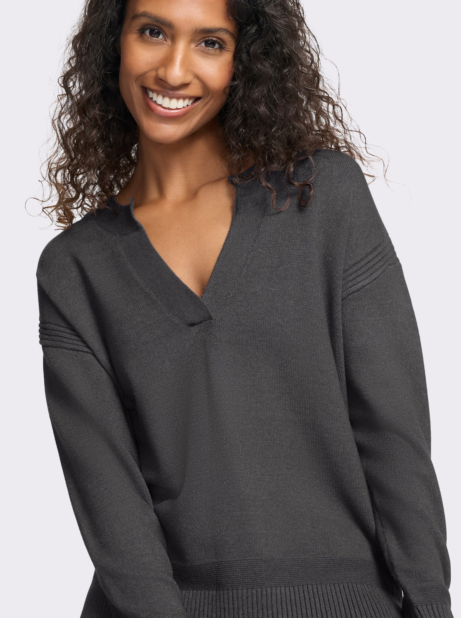 heine Pullover mit Seitenschlitzen - anthrazit-meliert