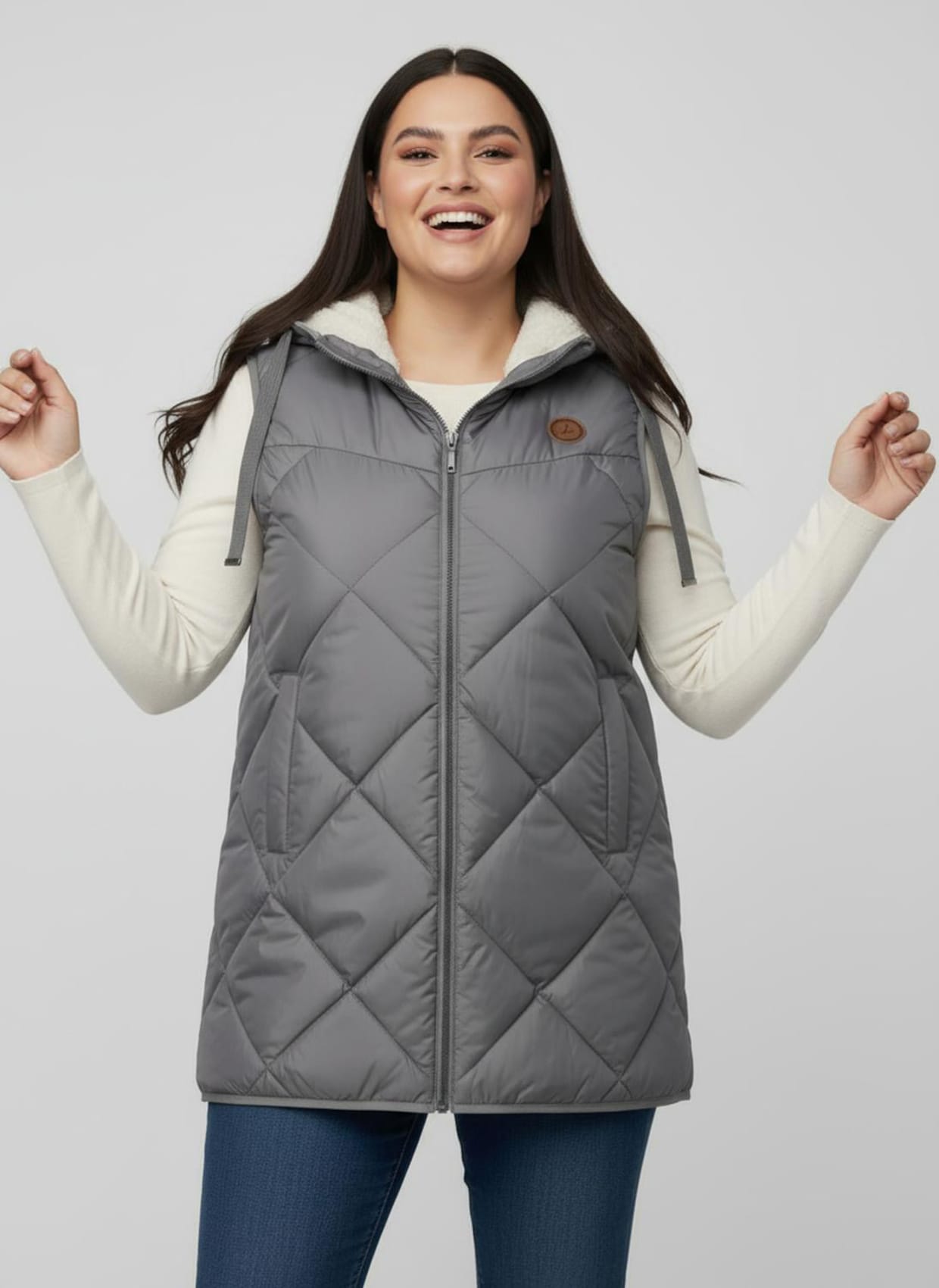 Kapuzenweste mit Fleece-Futter - grau