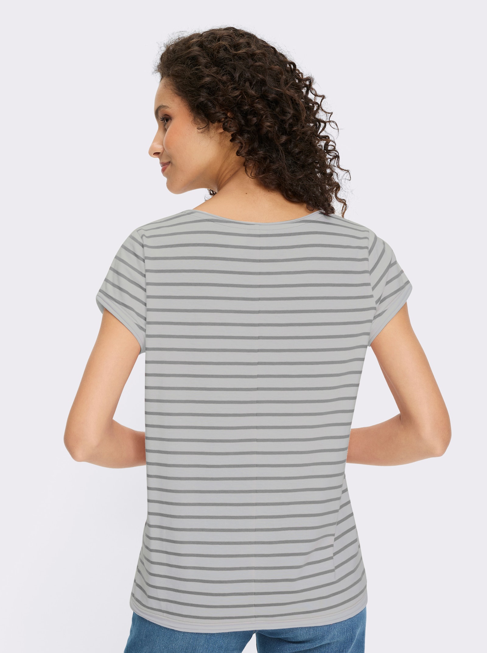 heine T-Shirt - weiß-steingrau-geringelt