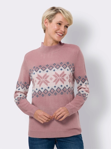 Stehkragenpullover mit Norweger-Muster - hortensie-champagner-gemustert
