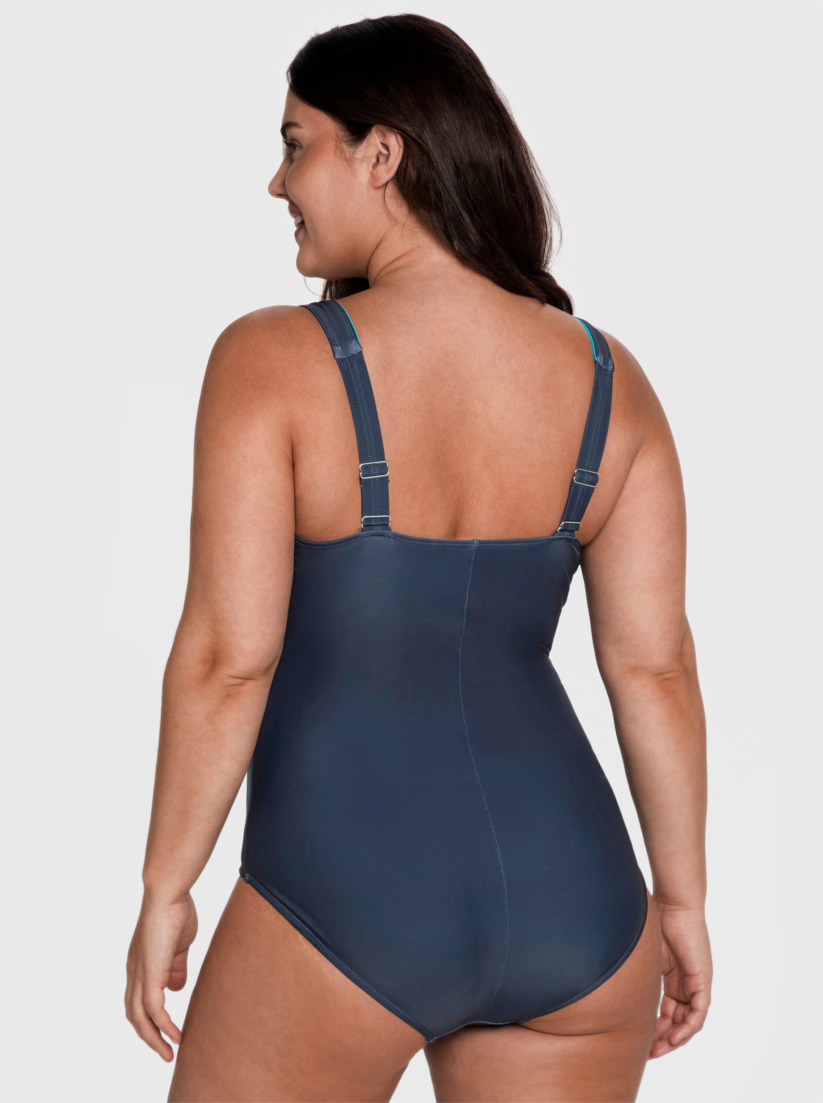 sheego Badeanzug mit Kontrastpaspeln und Shaping-Effekt - nachtblau