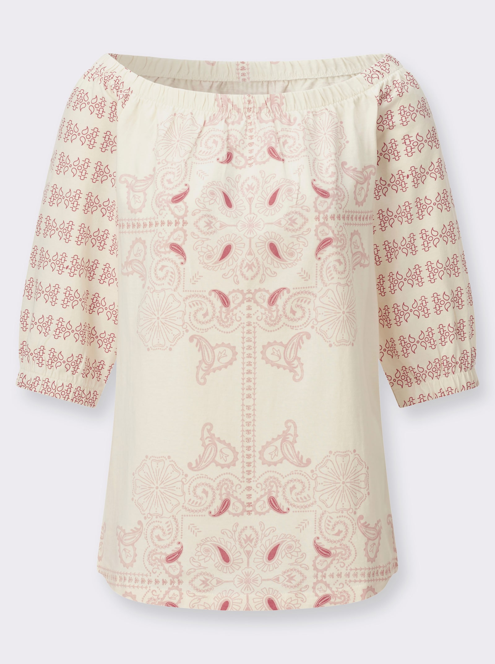 Print-Shirt mit Carmen-Ausschnitt - rosenholz-champagner-bedruckt