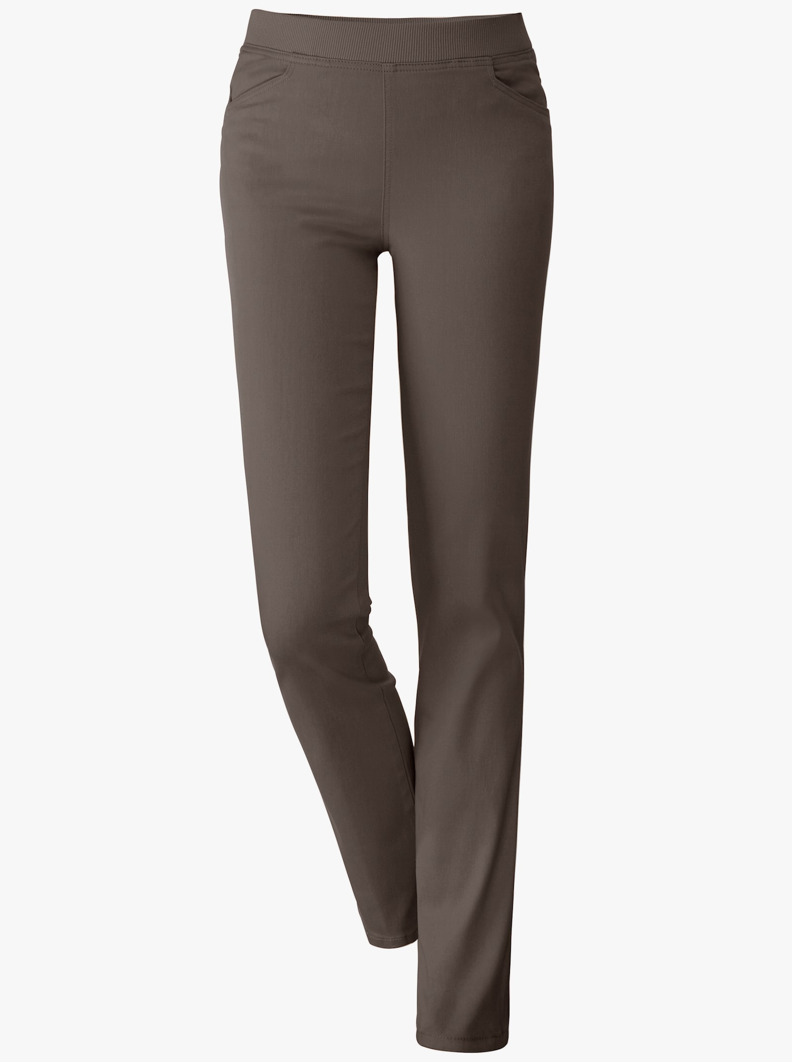Stretchjeans met comfortband rondom - taupe