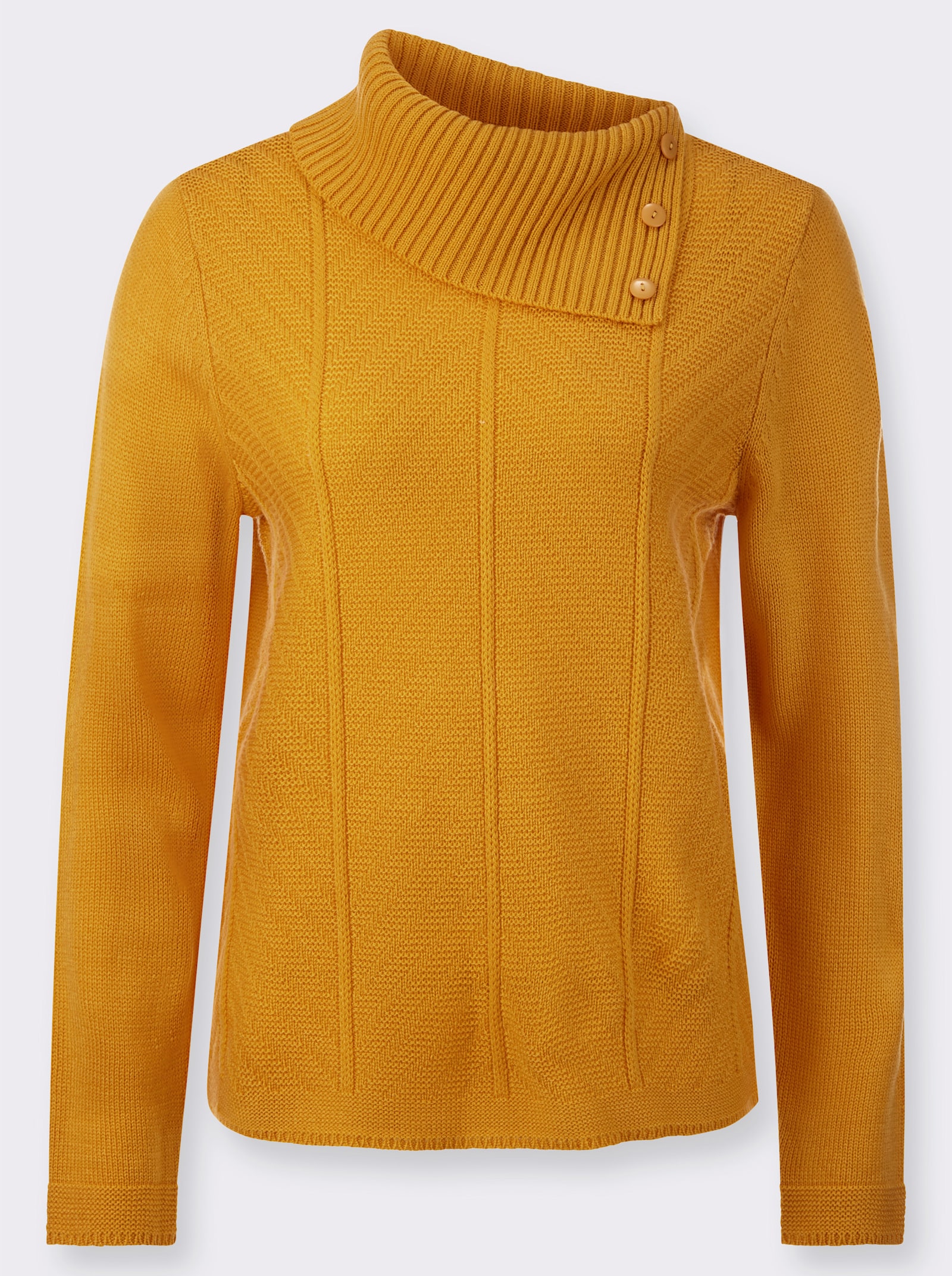 Gebreide pullover met sierknopen op de kraag - oker