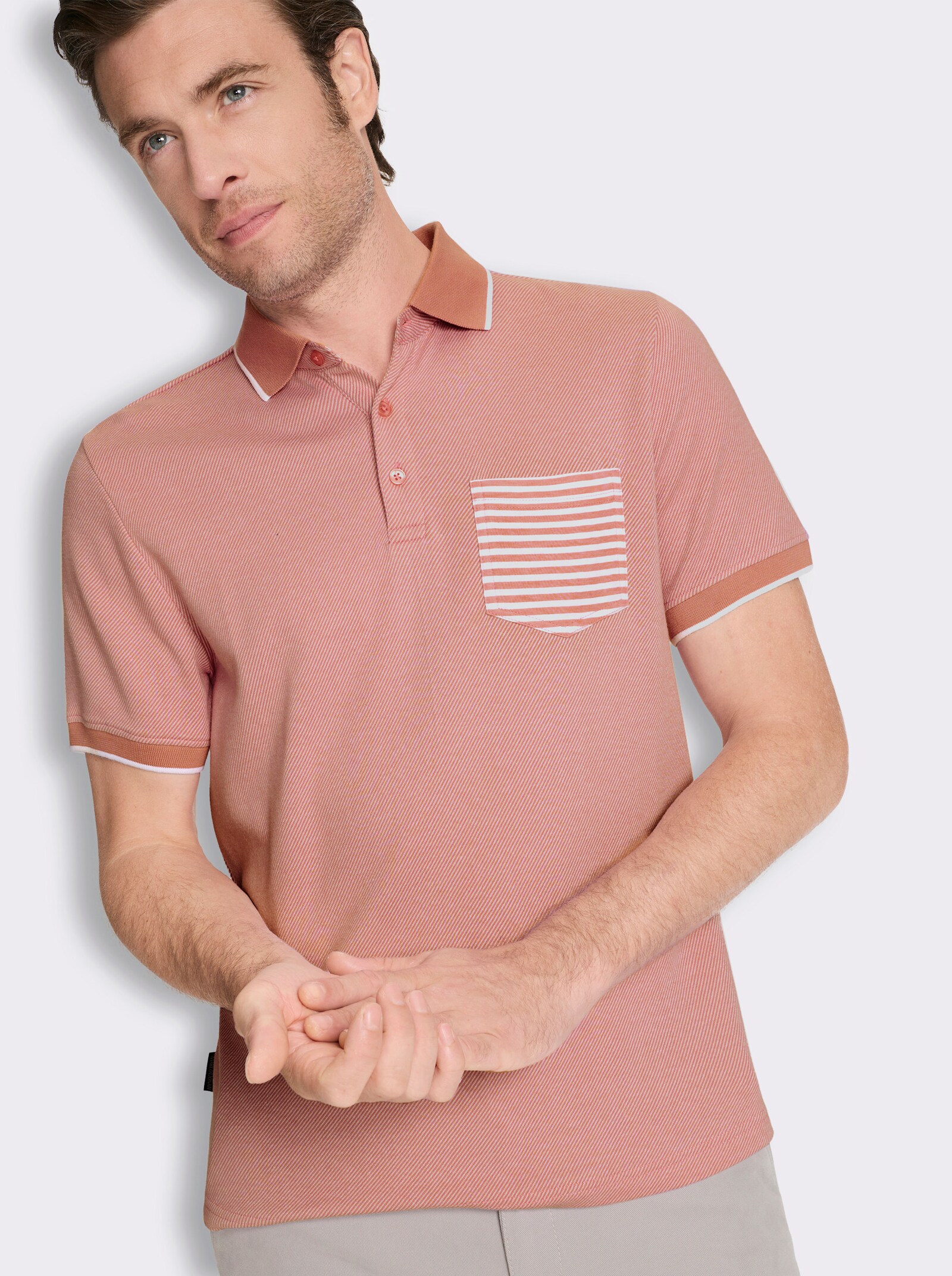Marco Donati Kurzarmshirt in Jacquard-Qualität, mit Modal - papaya-gestreift